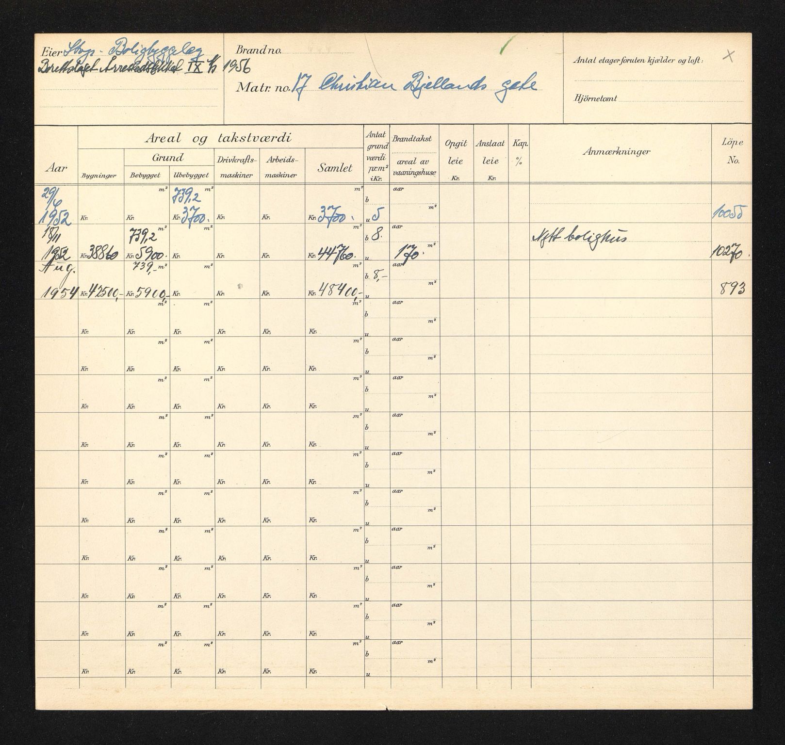 Stavanger kommune. Skattetakstvesenet, BYST/A-0440/F/Fa/Faa/L0008/0007: Skattetakstkort / Christian Bjellands gate 17 - Christian IVs gate 4