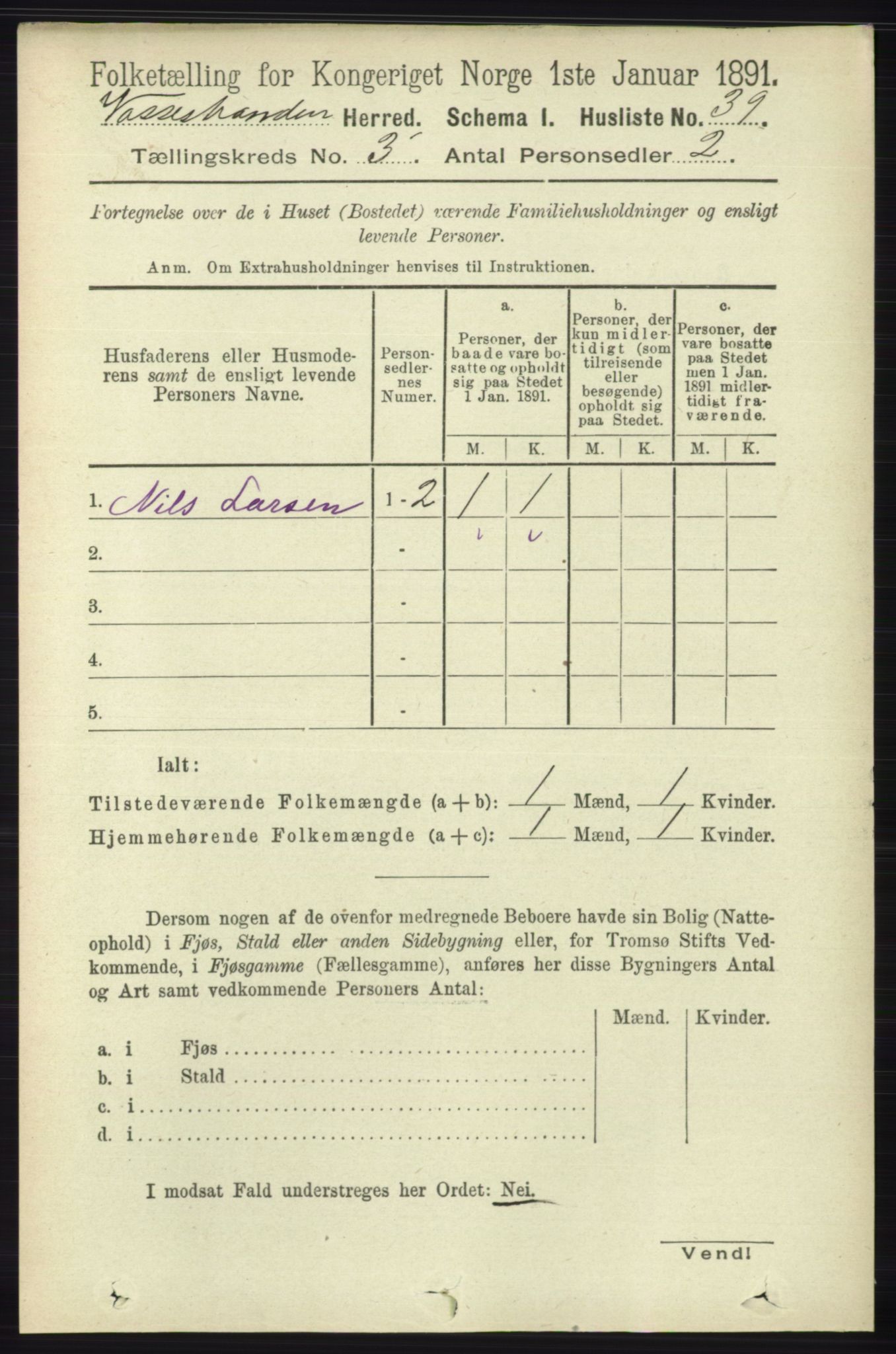 RA, 1891 census for 1236 Vossestrand, 1891, p. 1238