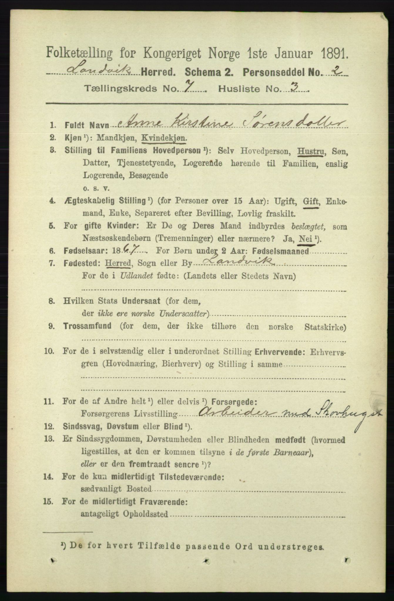 RA, 1891 census for 0924 Landvik, 1891, p. 2776