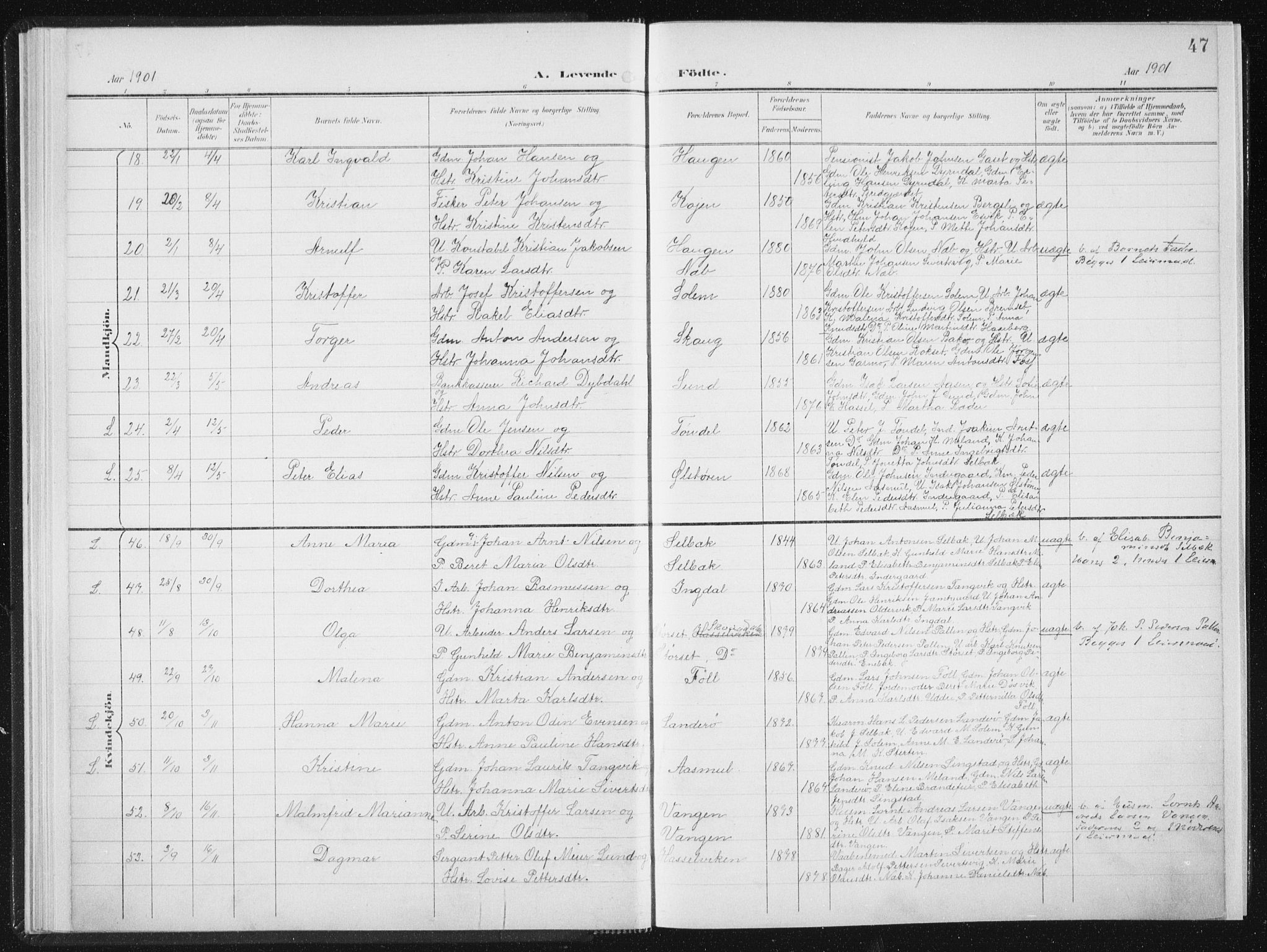 Ministerialprotokoller, klokkerbøker og fødselsregistre - Sør-Trøndelag, SAT/A-1456/647/L0635: Parish register (official) no. 647A02, 1896-1911, p. 47