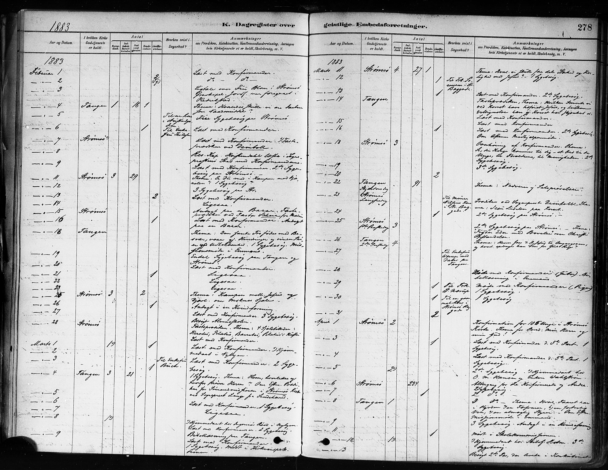 Strømsø kirkebøker, AV/SAKO-A-246/F/Fa/L0022: Parish register (official) no. I 22, 1879-1899, p. 278