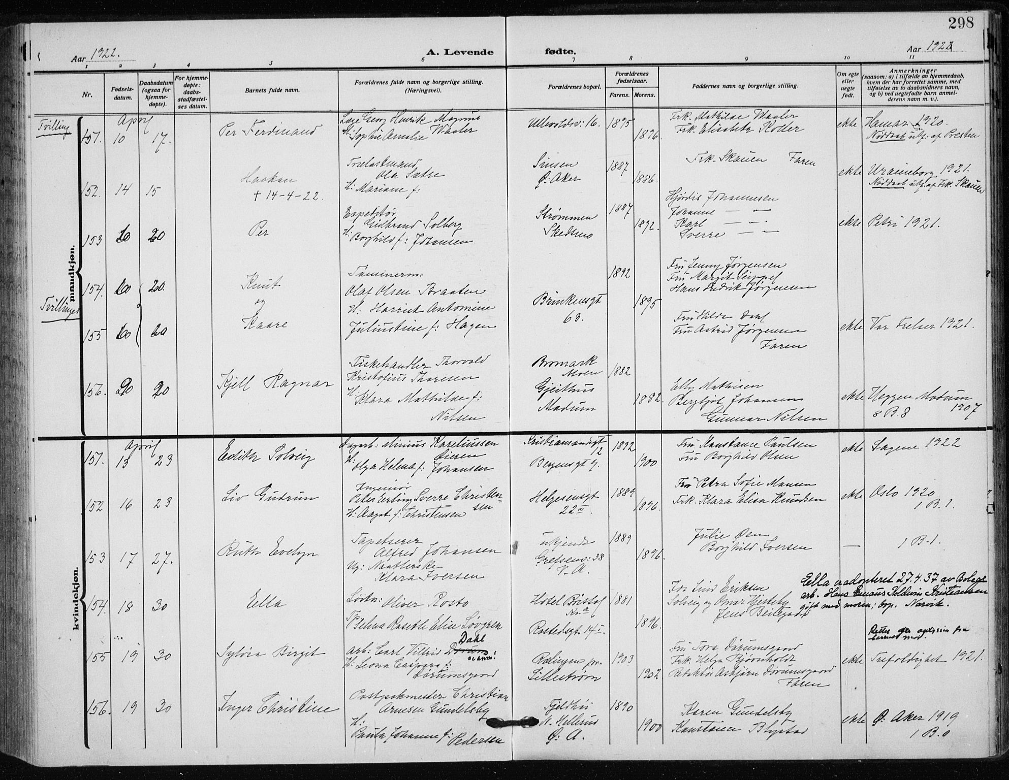 Rikshospitalet prestekontor Kirkebøker, SAO/A-10309b/F/L0017: Parish register (official) no. 17, 1919-1922, p. 298