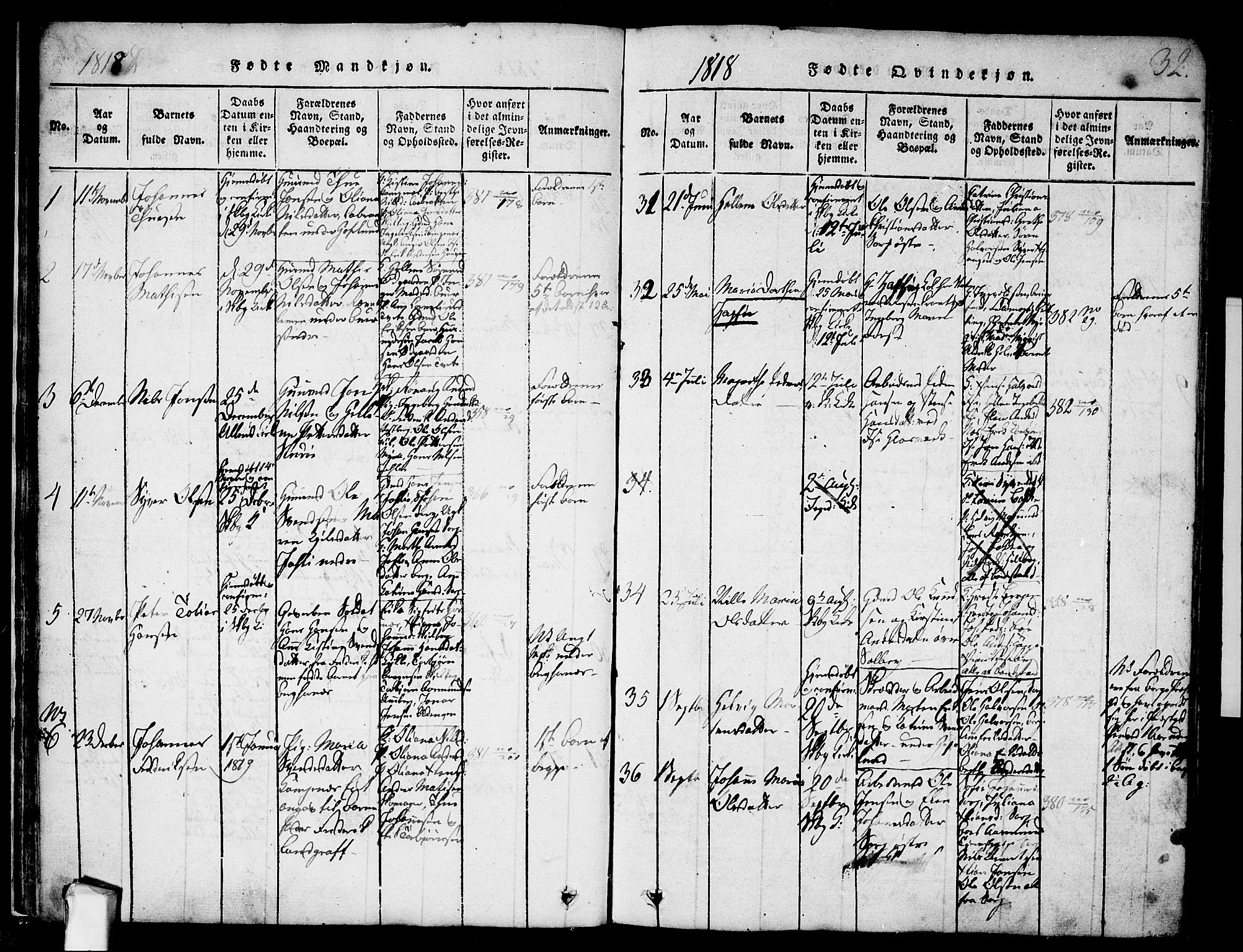 Skjeberg prestekontor Kirkebøker, SAO/A-10923/F/Fa/L0004: Parish register (official) no. I 4, 1815-1830, p. 32
