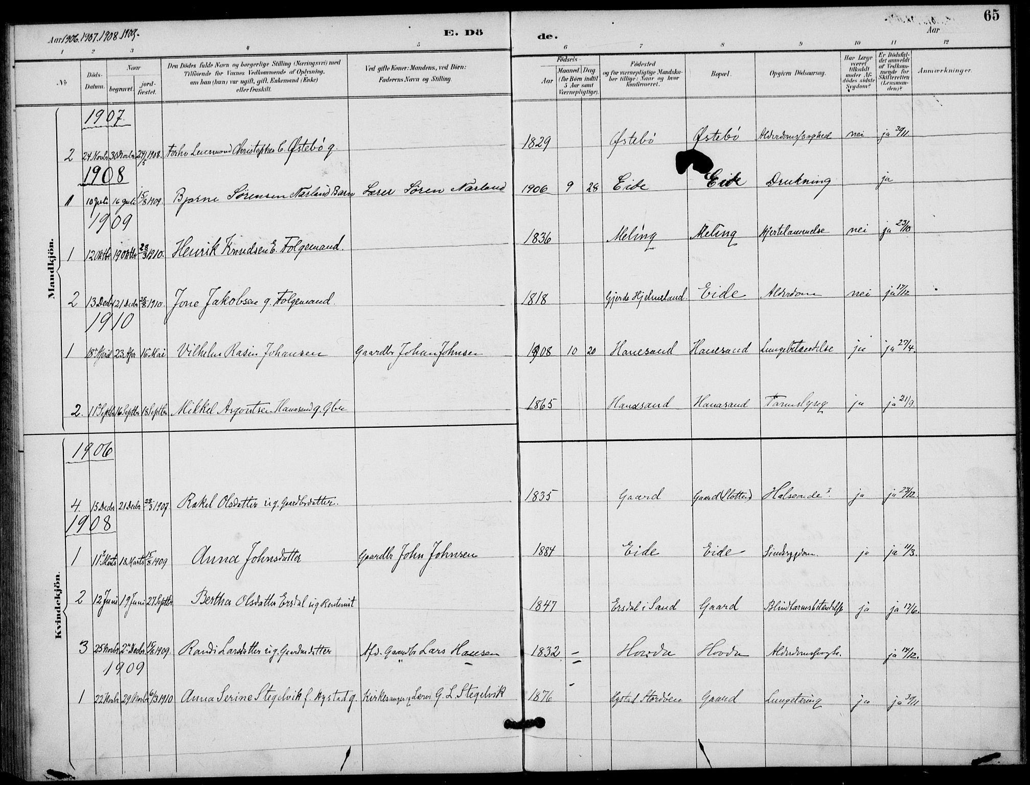 Finnøy sokneprestkontor, SAST/A-101825/H/Ha/Haa/L0012: Parish register (official) no. A 12, 1889-1917, p. 65