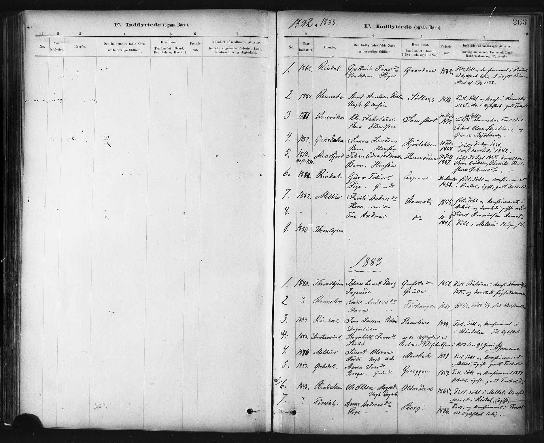 Ministerialprotokoller, klokkerbøker og fødselsregistre - Sør-Trøndelag, SAT/A-1456/672/L0857: Parish register (official) no. 672A09, 1882-1893, p. 263