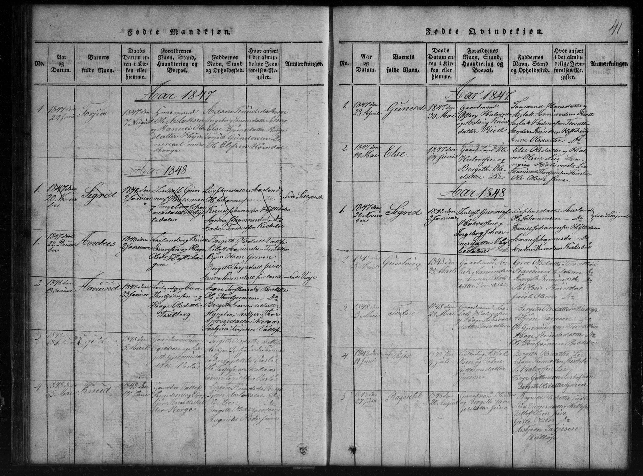 Rauland kirkebøker, SAKO/A-292/G/Gb/L0001: Parish register (copy) no. II 1, 1815-1886, p. 41
