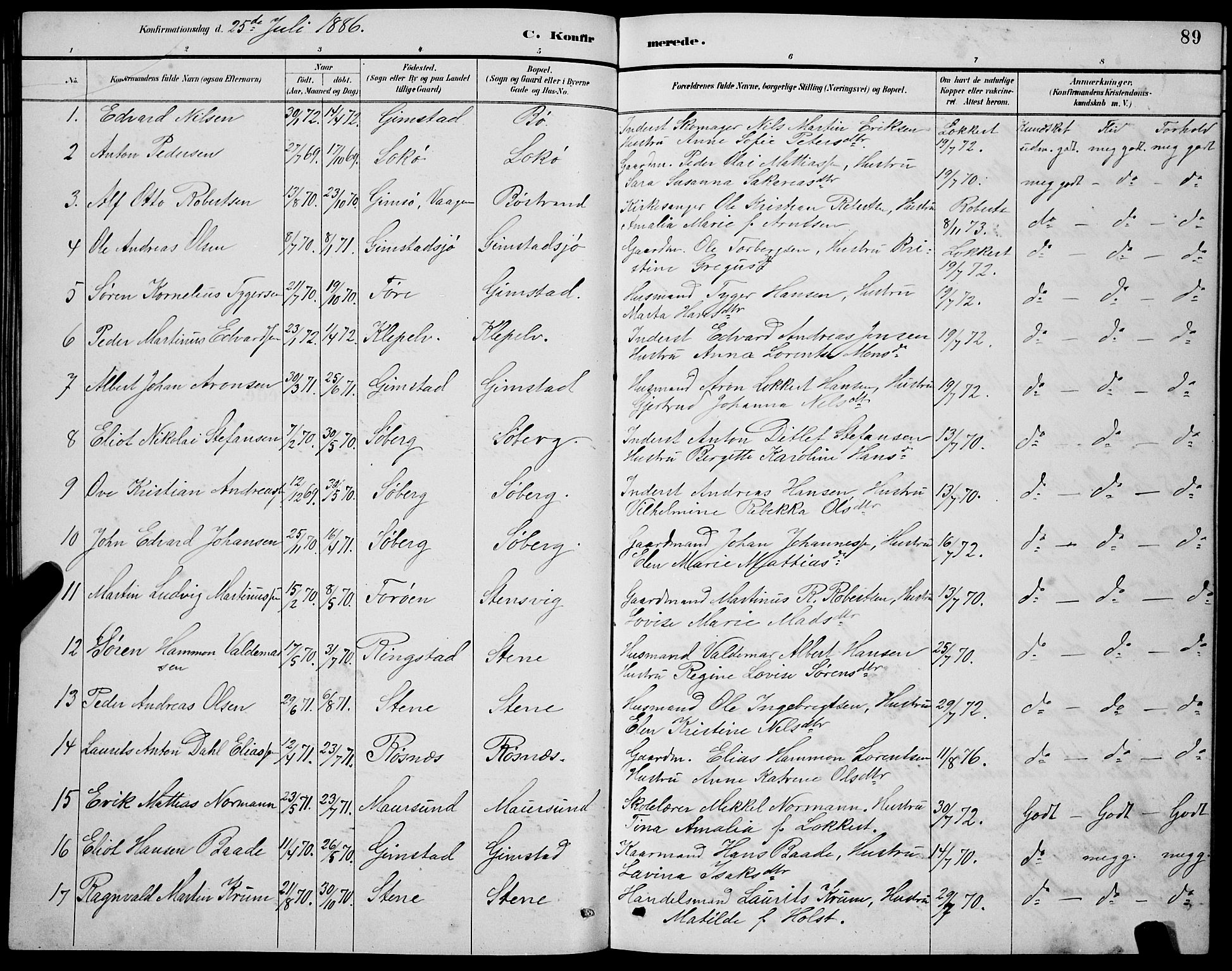 Ministerialprotokoller, klokkerbøker og fødselsregistre - Nordland, AV/SAT-A-1459/891/L1315: Parish register (copy) no. 891C04, 1886-1893, p. 89