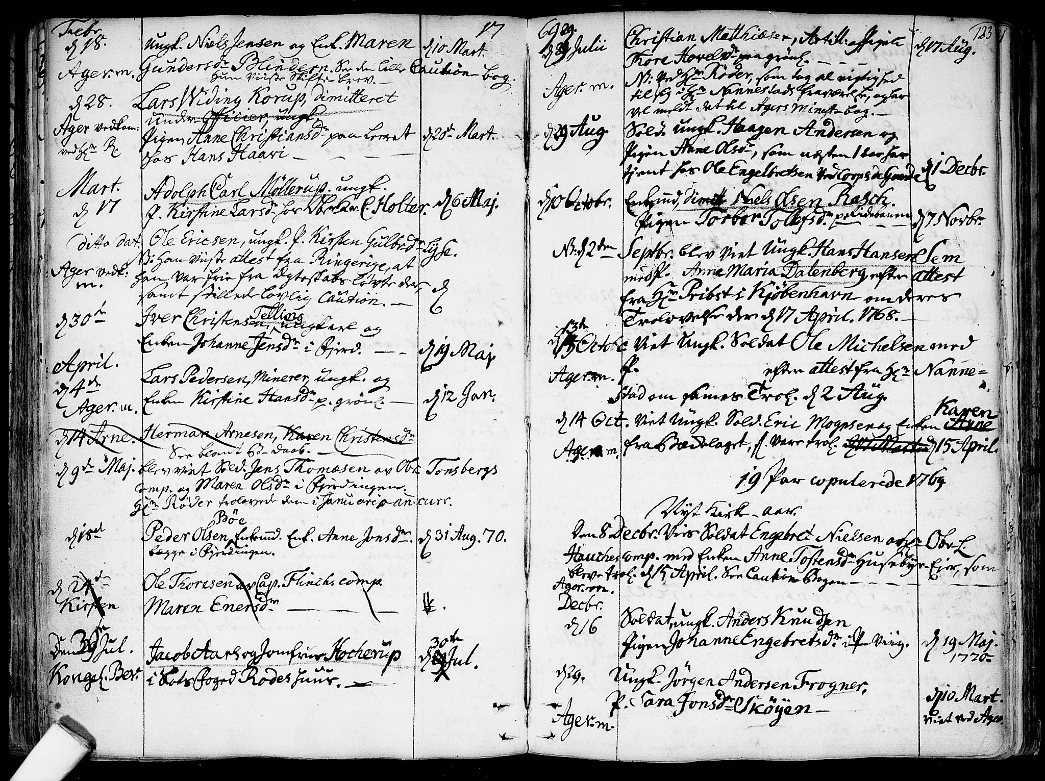 Garnisonsmenigheten Kirkebøker, SAO/A-10846/F/Fa/L0002: Parish register (official) no. 2, 1757-1776, p. 123