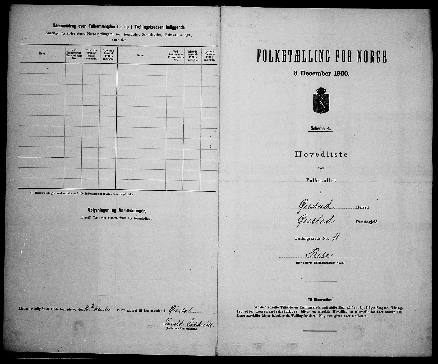 SAK, 1900 census for Øyestad, 1900, p. 40