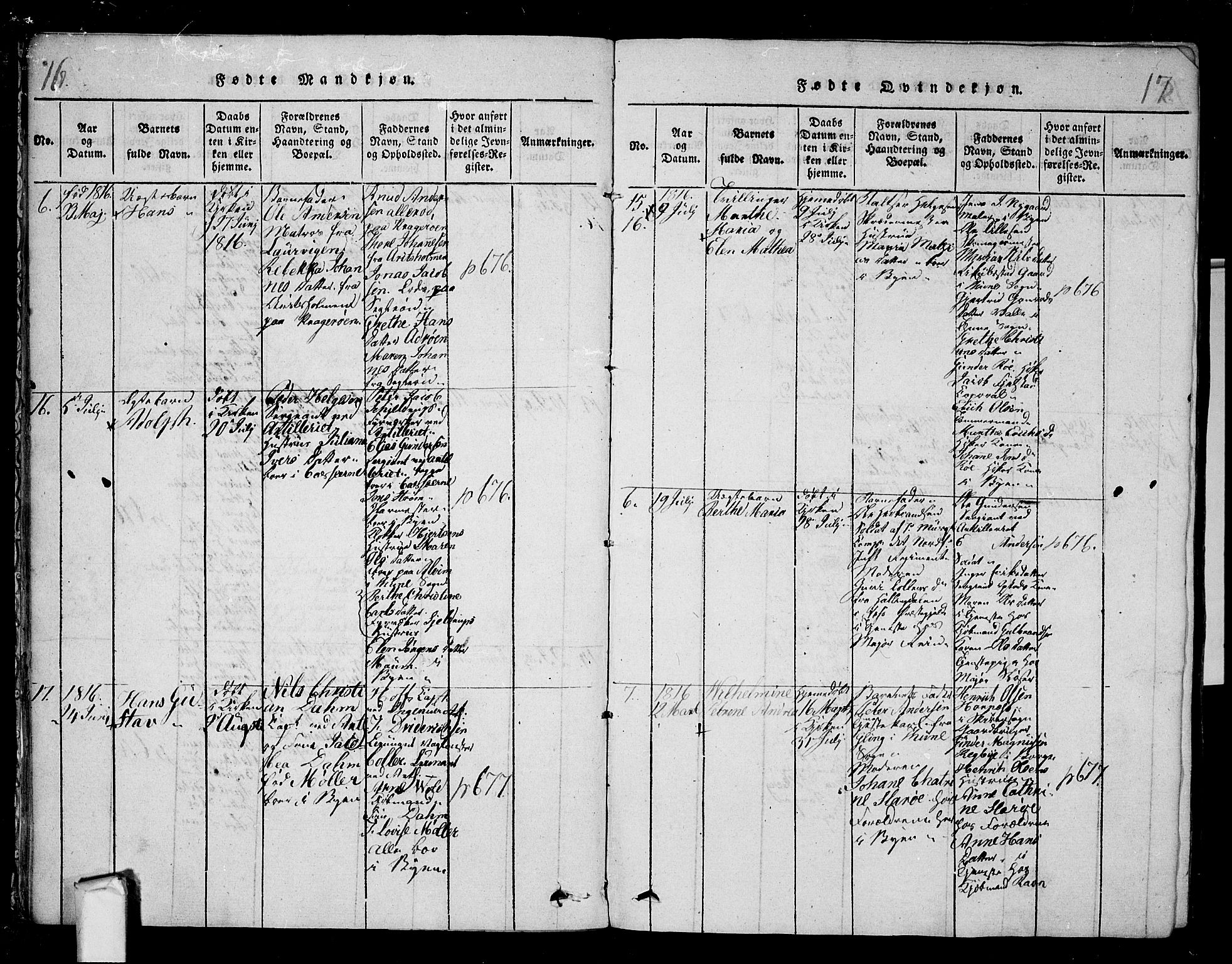 Fredrikstad prestekontor Kirkebøker, AV/SAO-A-11082/F/Fa/L0004: Parish register (official) no. 4, 1816-1834, p. 16-17