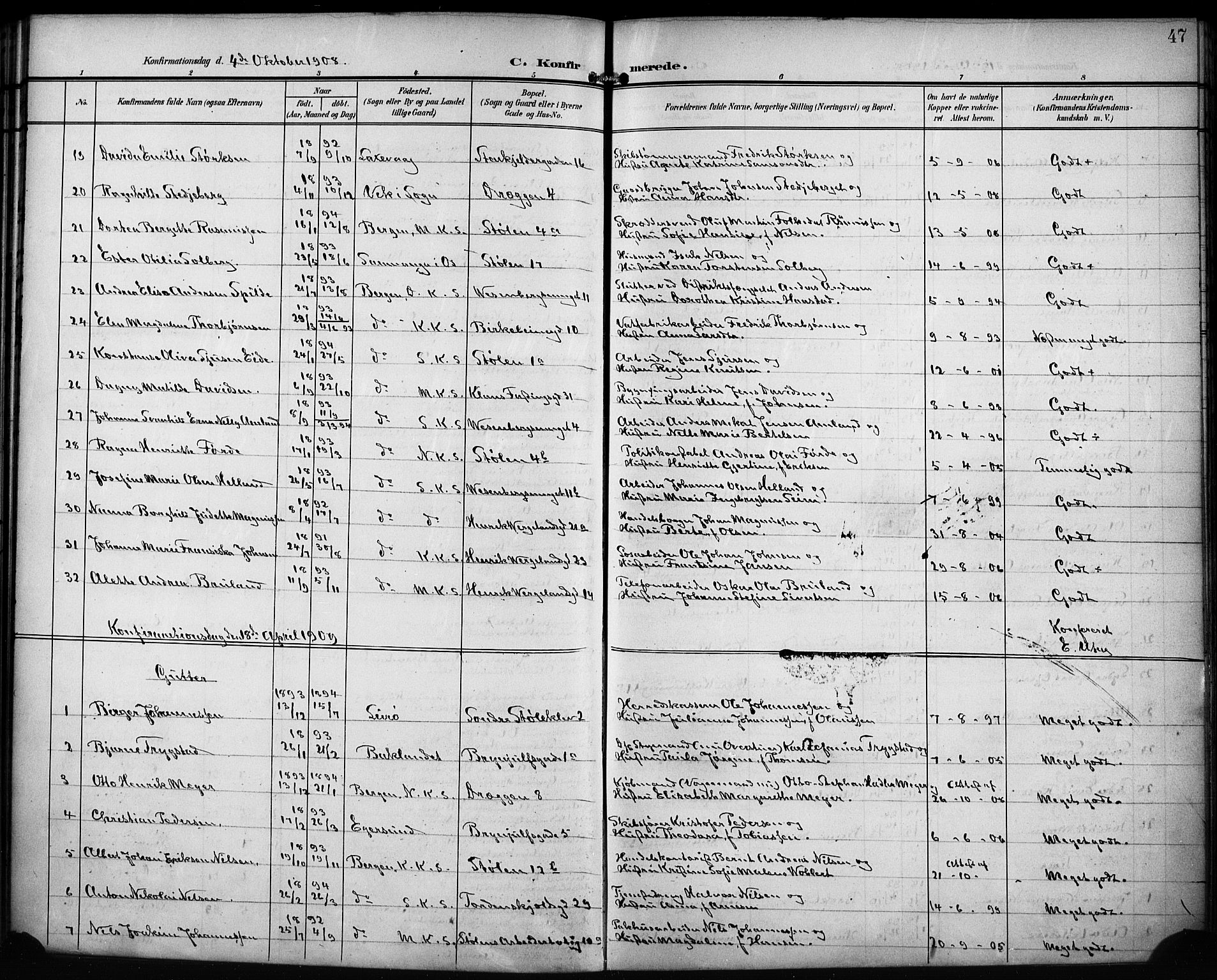 Mariakirken Sokneprestembete, SAB/A-76901/H/Hab/L0009: Parish register (copy) no. A 9, 1901-1919, p. 47