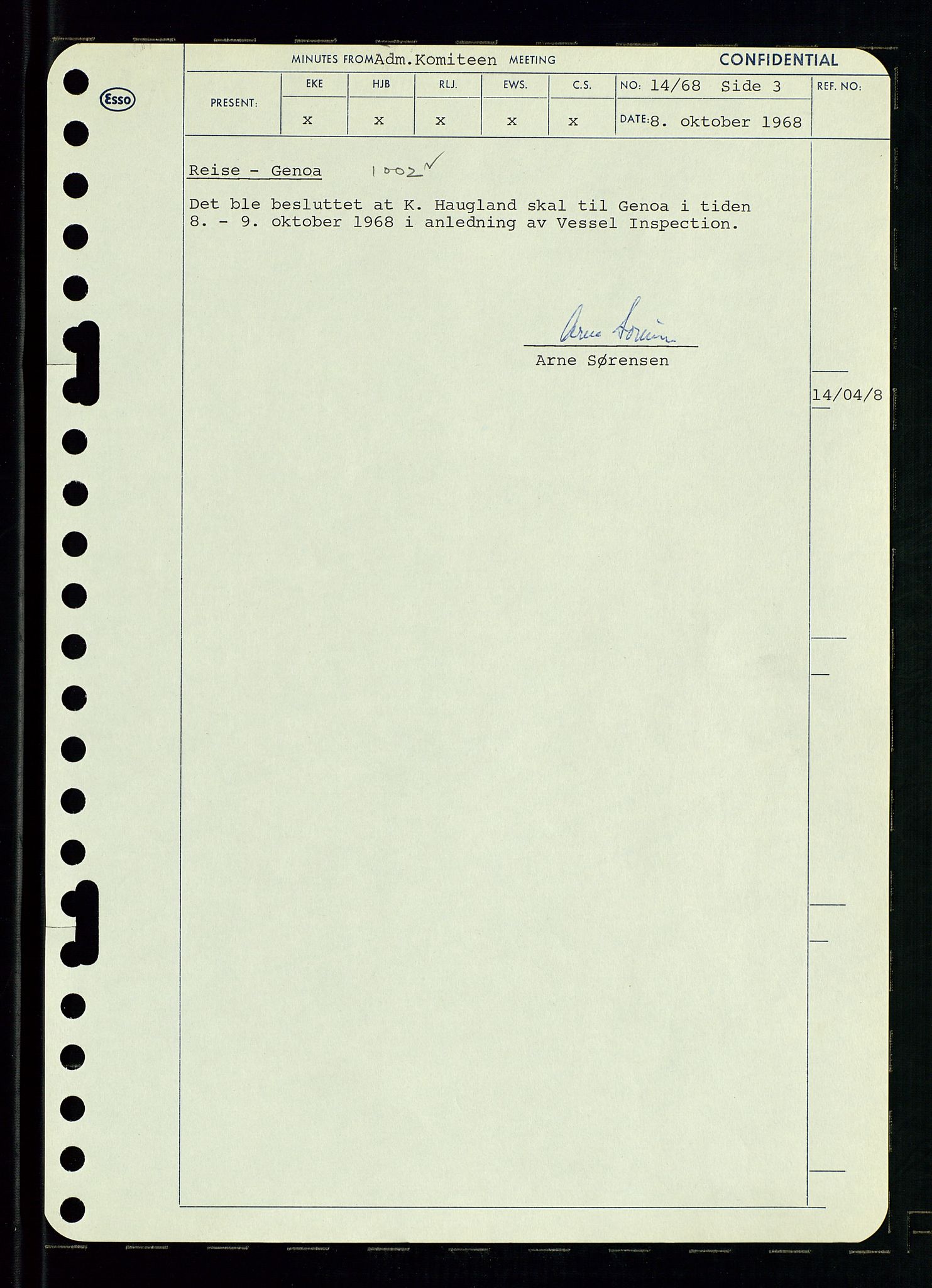 Pa 0982 - Esso Norge A/S, AV/SAST-A-100448/A/Aa/L0002/0004: Den administrerende direksjon Board minutes (styrereferater) / Den administrerende direksjon Board minutes (styrereferater), 1968, p. 93