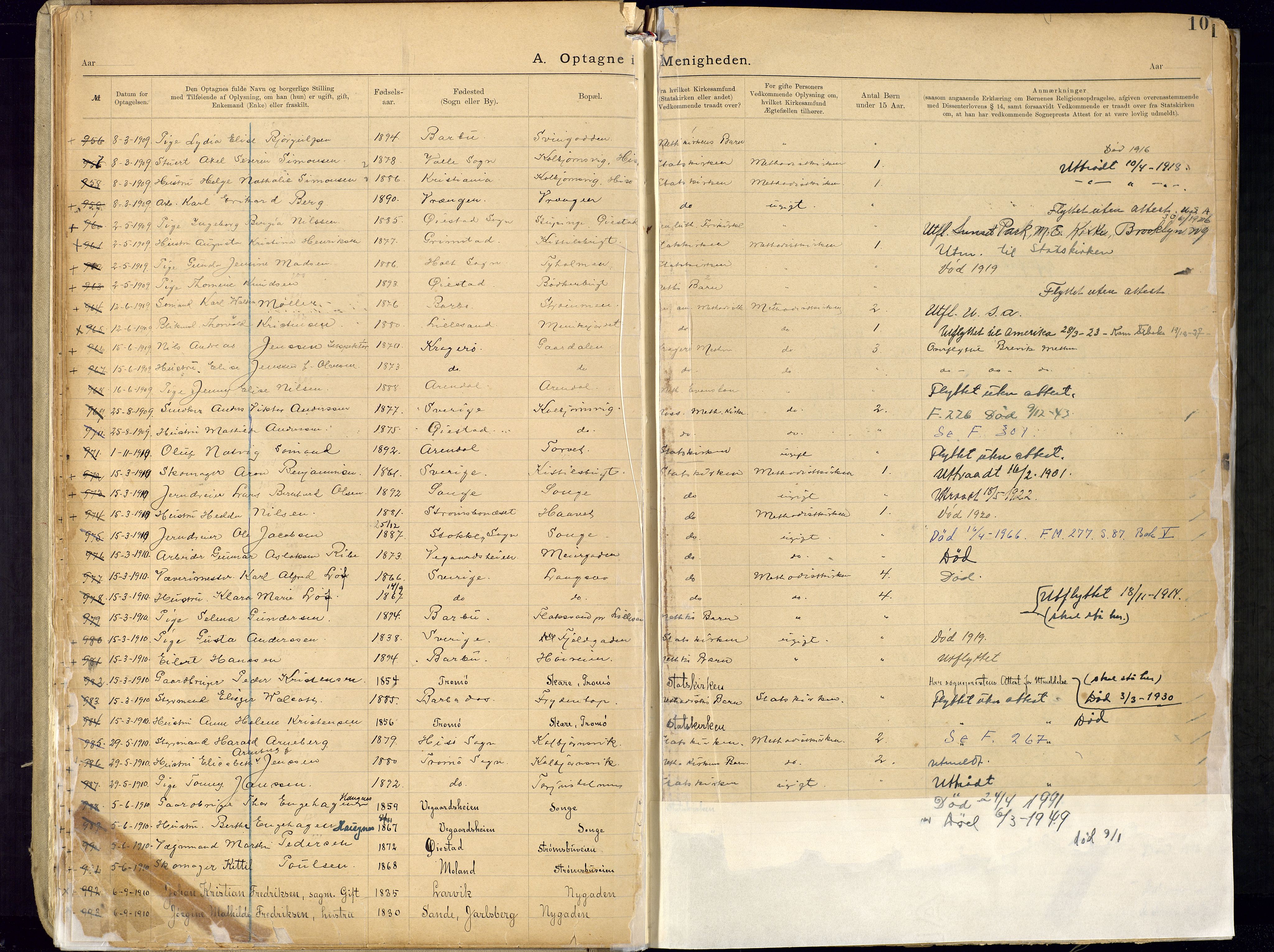 Metodistmenigheten, Arendal, SAK/1292-0011/F/Fa/L0005: Dissenter register no. 5, 1892-1942, p. 10