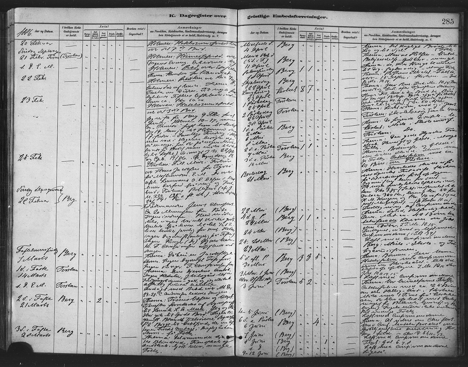 Berg sokneprestkontor, SATØ/S-1318/G/Ga/Gaa/L0004kirke: Parish register (official) no. 4, 1880-1894, p. 285