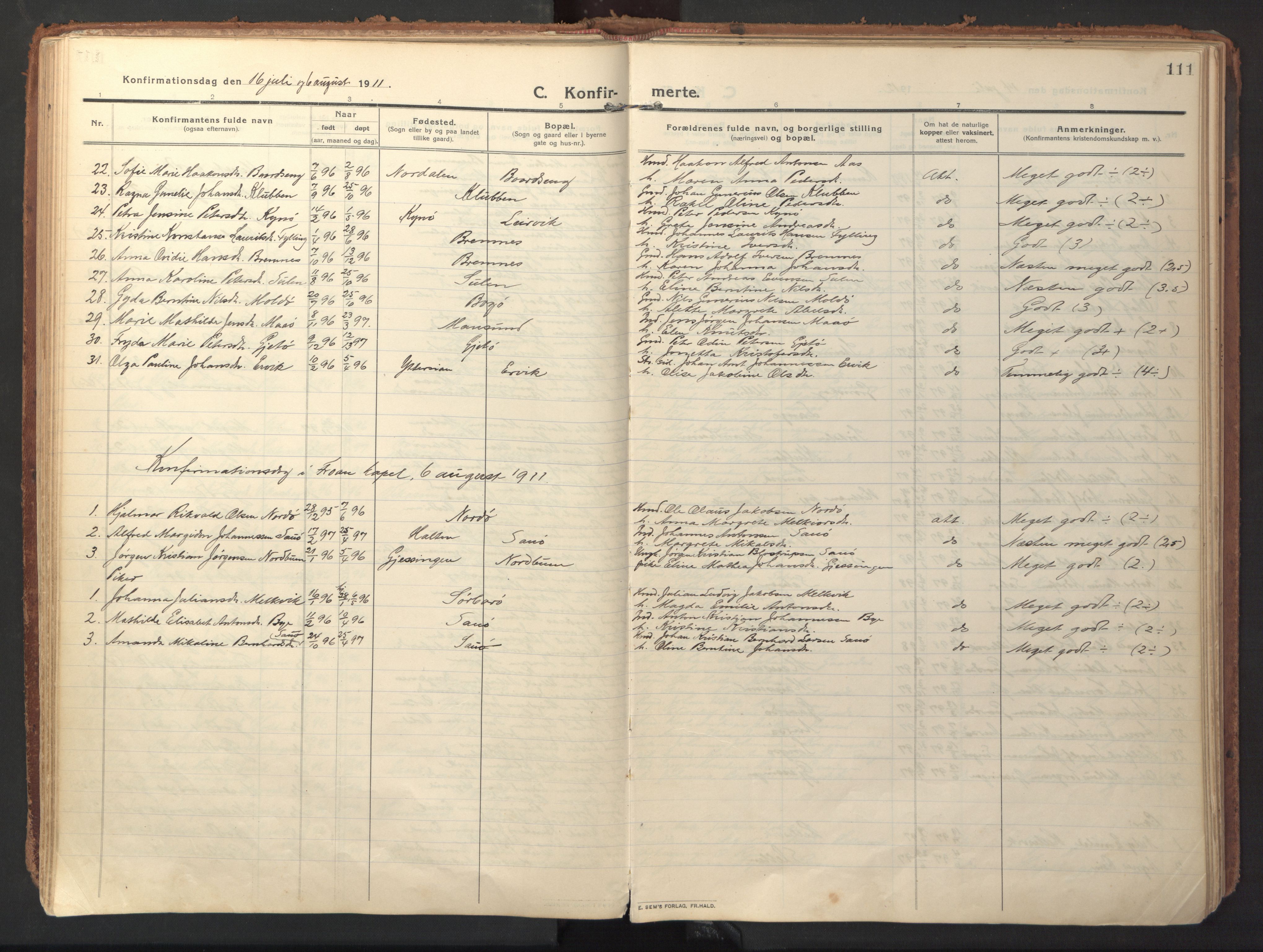 Ministerialprotokoller, klokkerbøker og fødselsregistre - Sør-Trøndelag, SAT/A-1456/640/L0581: Parish register (official) no. 640A06, 1910-1924, p. 111