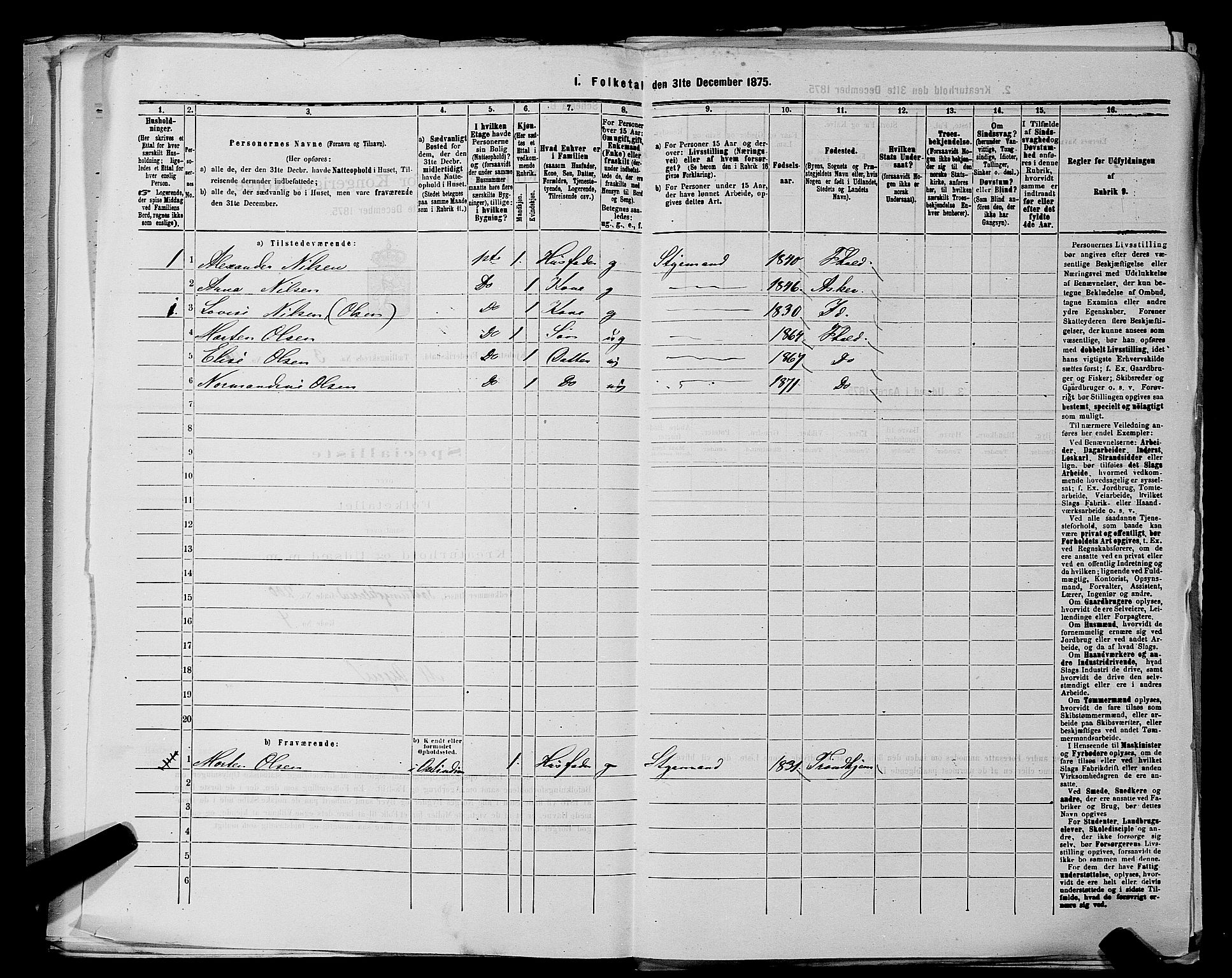 RA, 1875 census for 0101P Fredrikshald, 1875, p. 261