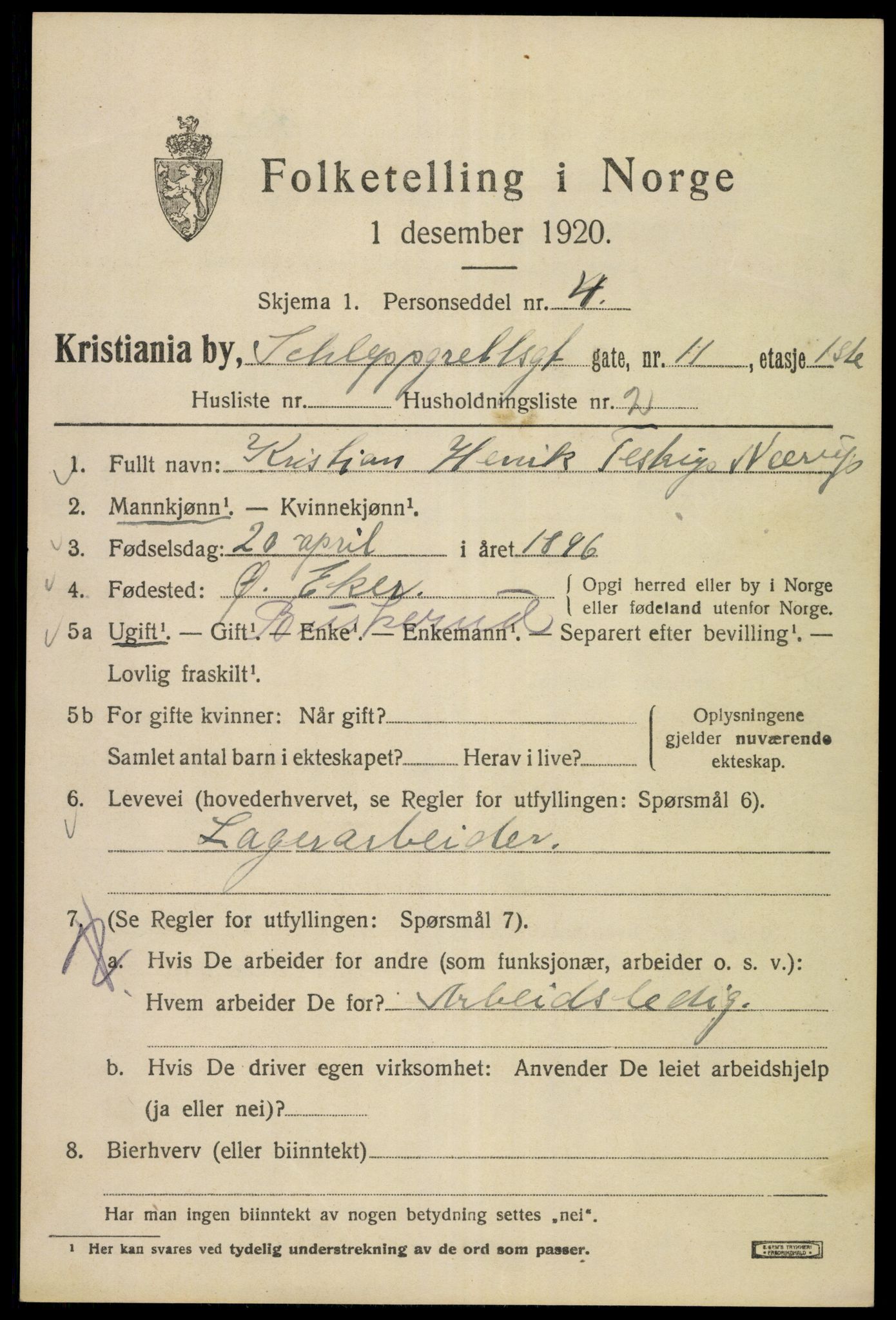 SAO, 1920 census for Kristiania, 1920, p. 488349