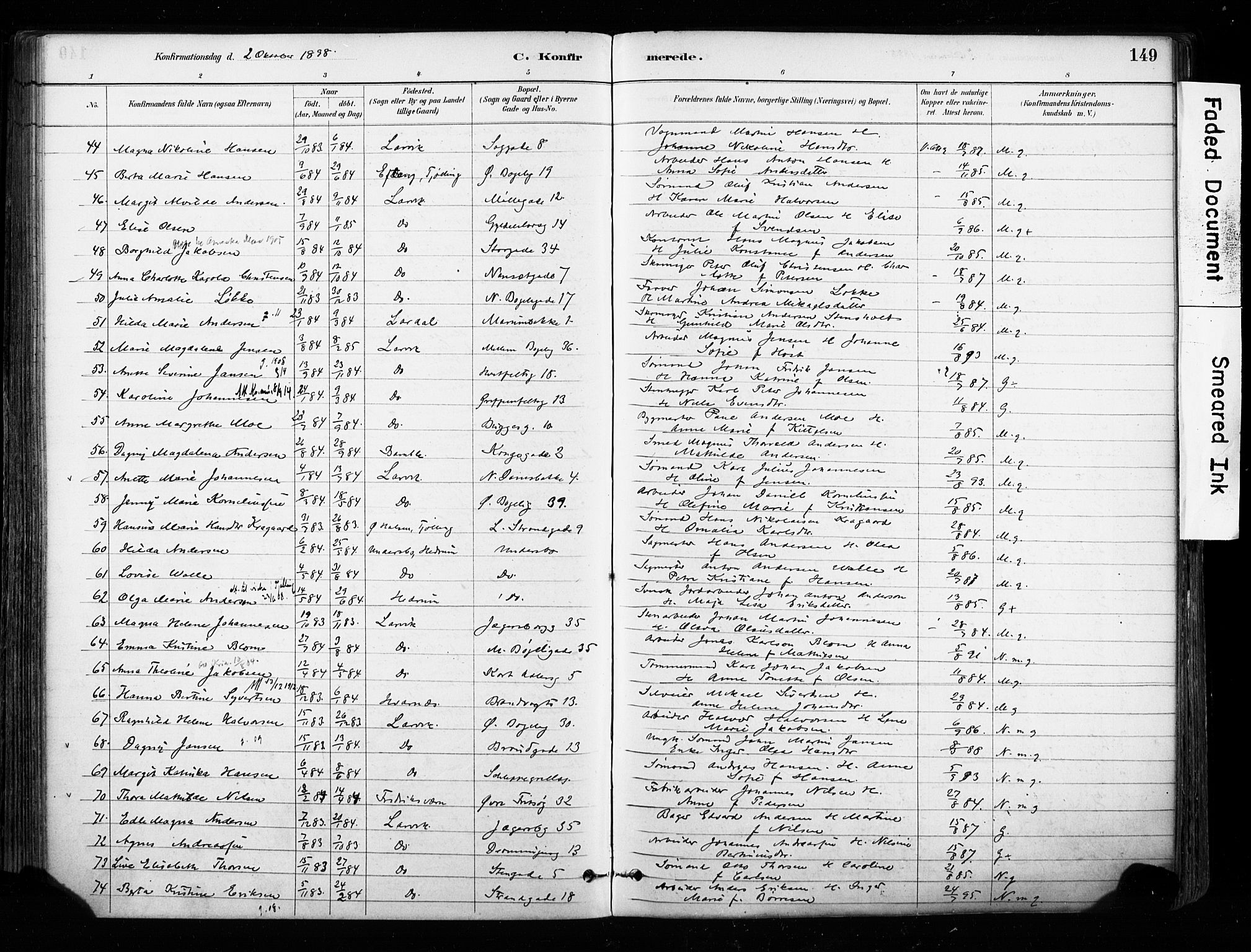 Larvik kirkebøker, AV/SAKO-A-352/F/Fa/L0008: Parish register (official) no. I 8, 1884-1902, p. 149