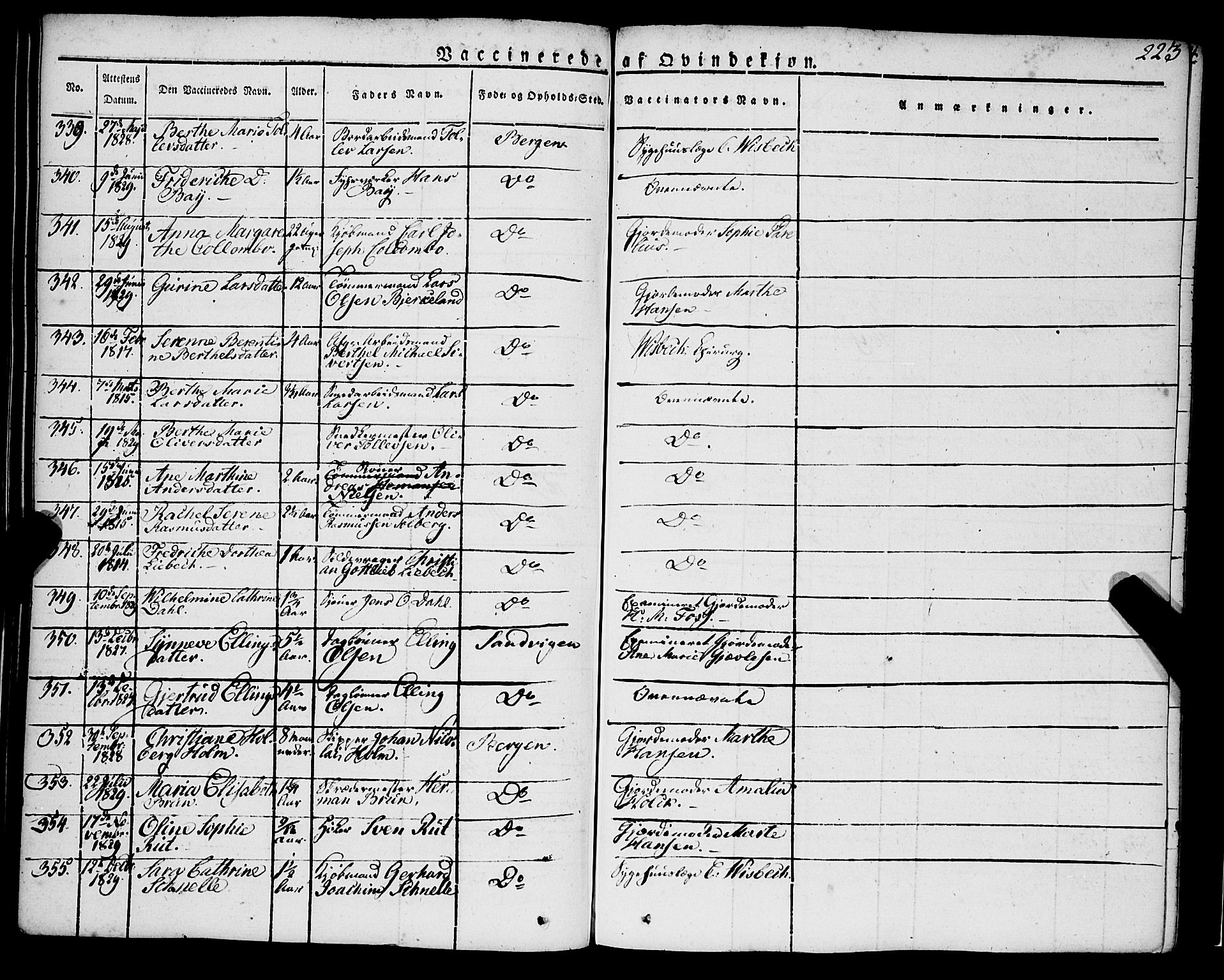 Korskirken sokneprestembete, AV/SAB-A-76101/H/Haa/L0050: Parish register (official) no. F 1, 1821-1869, p. 223