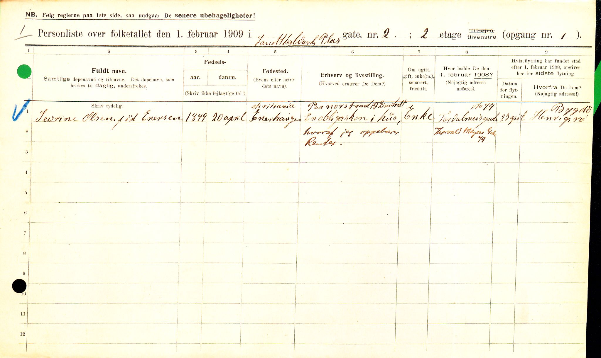 OBA, Municipal Census 1909 for Kristiania, 1909, p. 79880