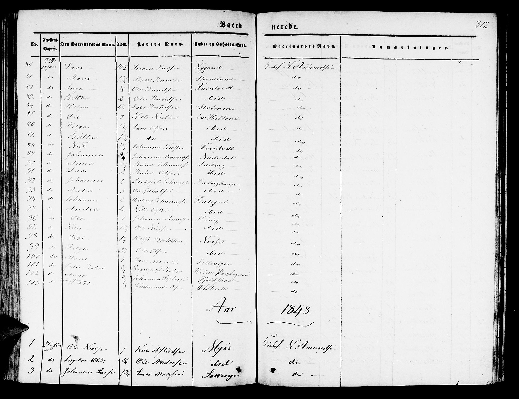 Hosanger sokneprestembete, AV/SAB-A-75801/H/Haa: Parish register (official) no. A 7, 1835-1848, p. 312