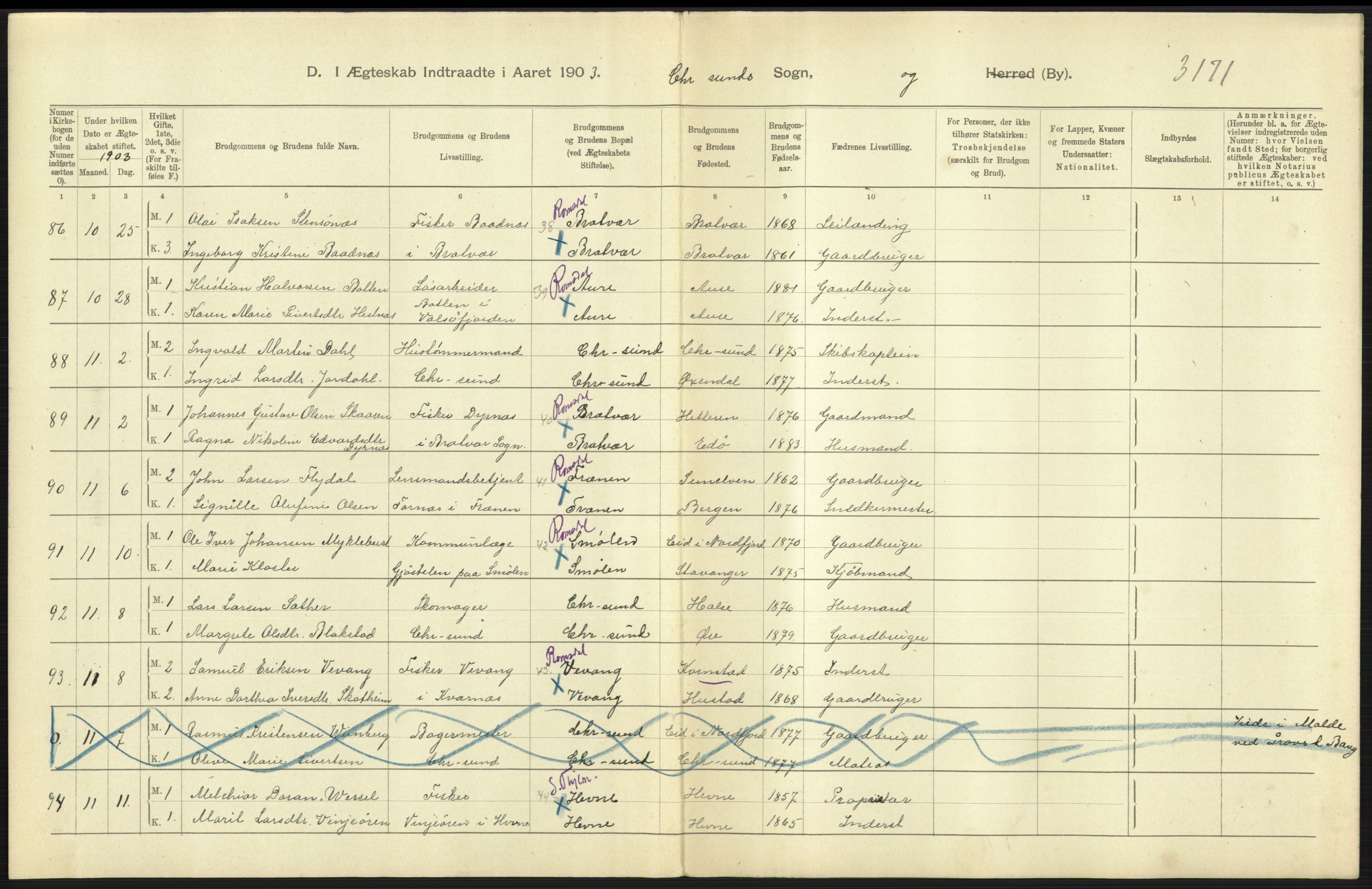 Statistisk sentralbyrå, Sosiodemografiske emner, Befolkning, AV/RA-S-2228/D/Df/Dfa/Dfaa/L0016: Romsdal amt: Fødte, gifte, døde., 1903, p. 709