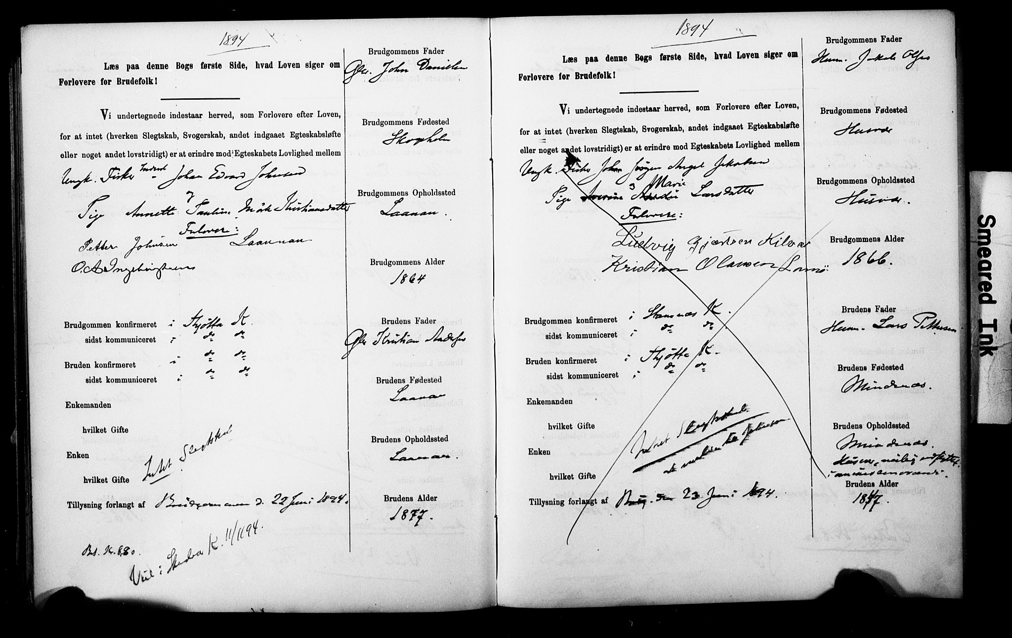 Uten arkivreferanse**, SAT/-: Banns register no. 1 /2 (Trøgstad), 1891-1895