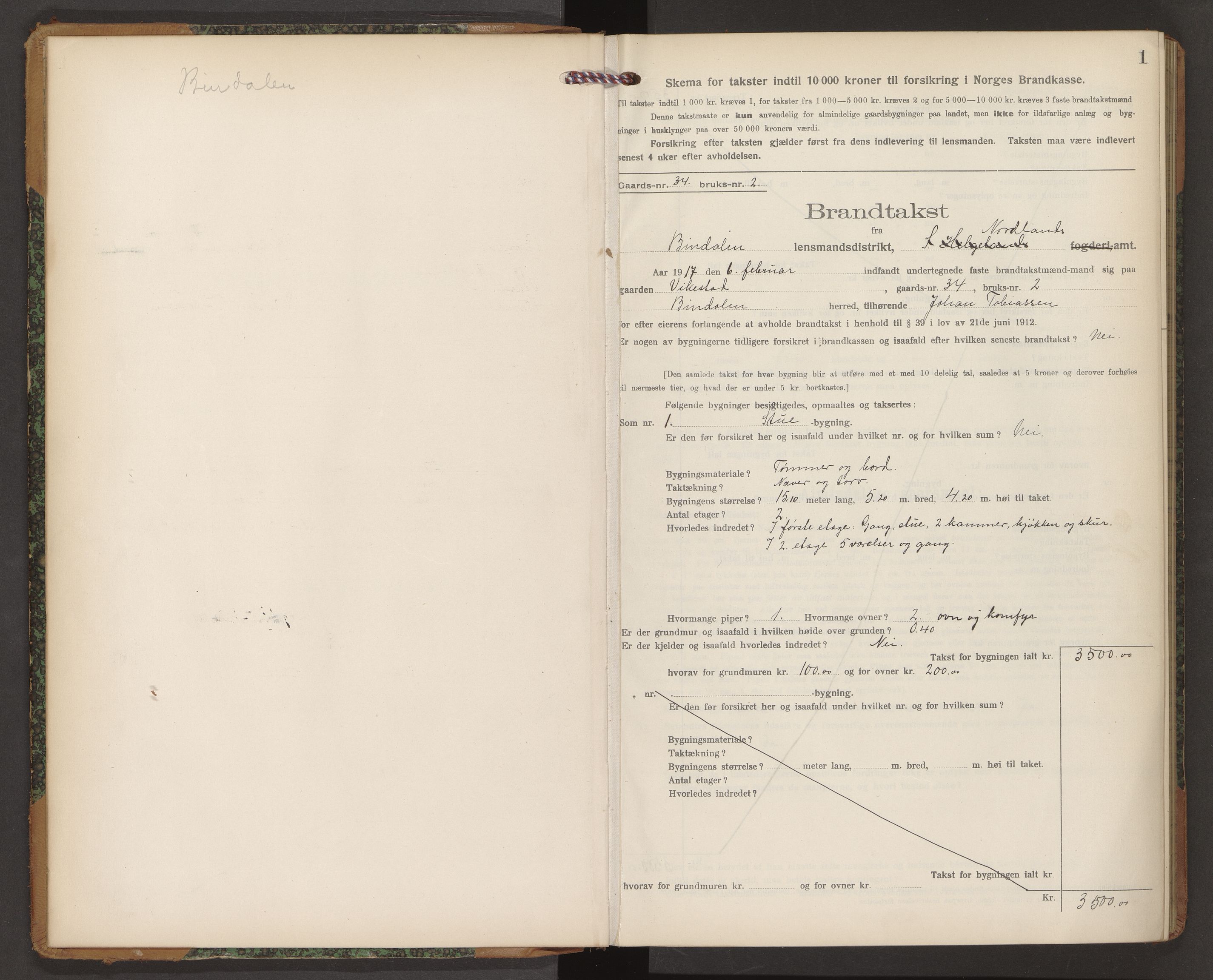 Norges Brannkasse Bindal, SAT/A-5559/Fb/L0003: Branntakstprotokoll, 1917-1922