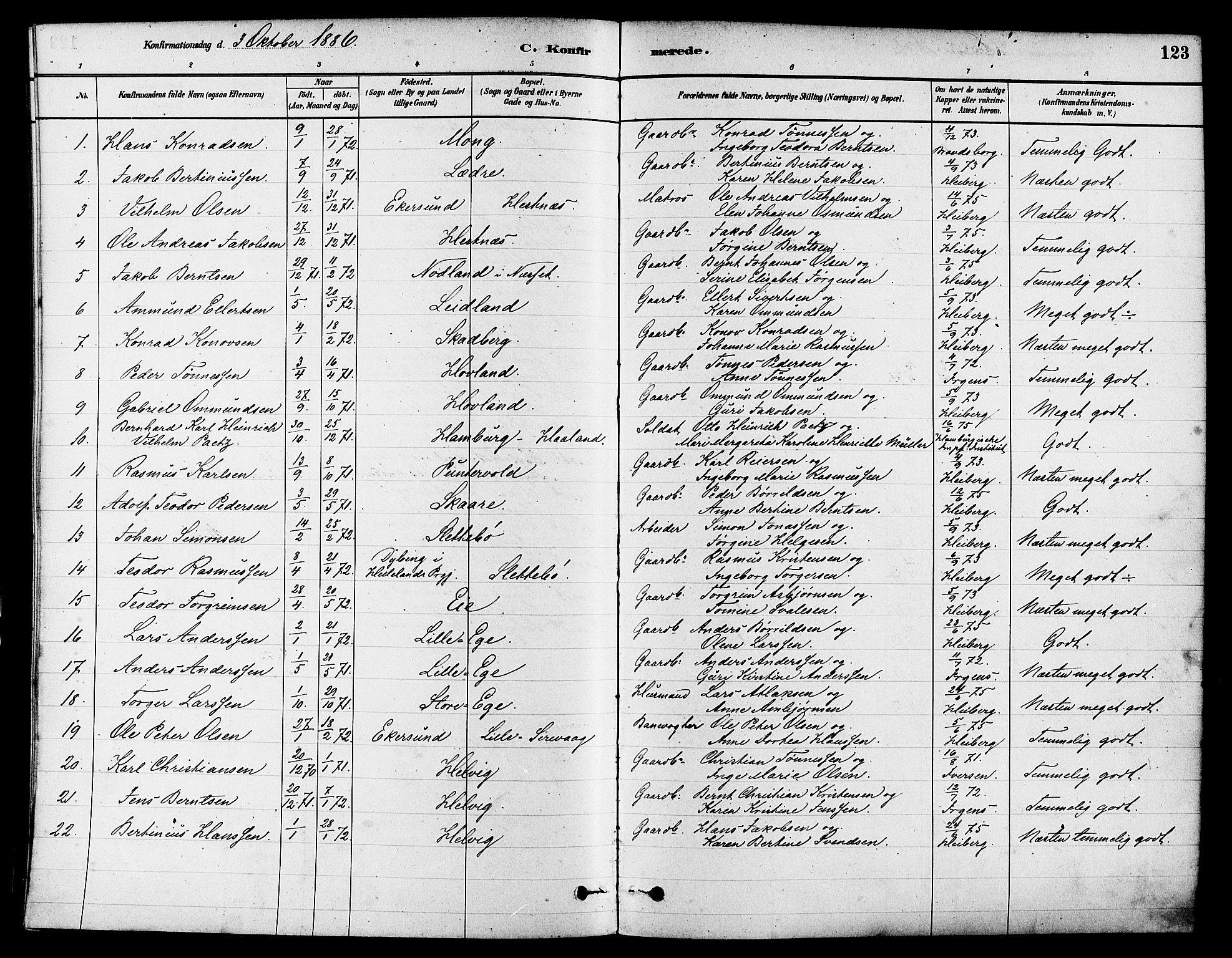Eigersund sokneprestkontor, SAST/A-101807/S08/L0017: Parish register (official) no. A 14, 1879-1892, p. 123