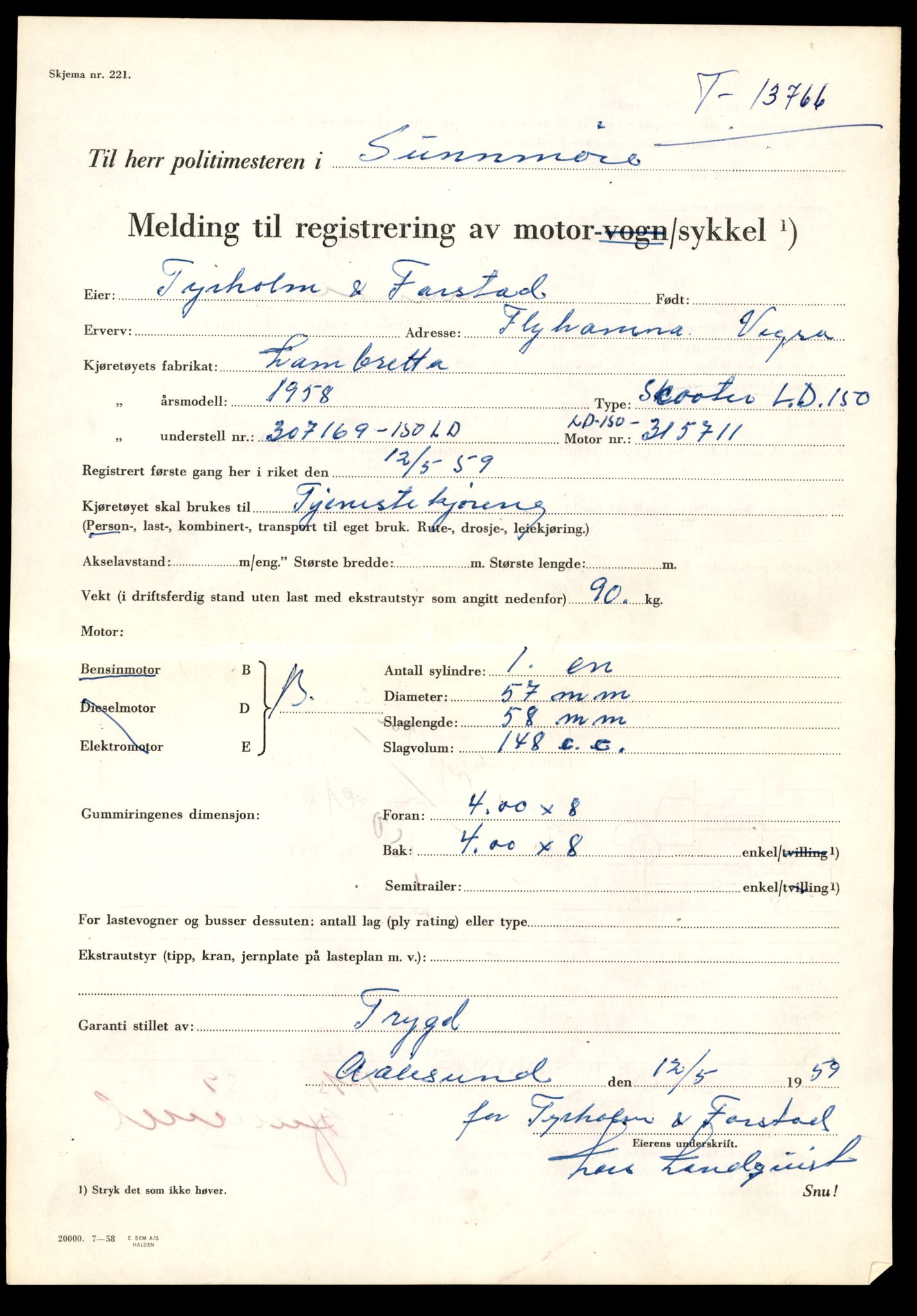 Møre og Romsdal vegkontor - Ålesund trafikkstasjon, AV/SAT-A-4099/F/Fe/L0041: Registreringskort for kjøretøy T 13710 - T 13905, 1927-1998, p. 957