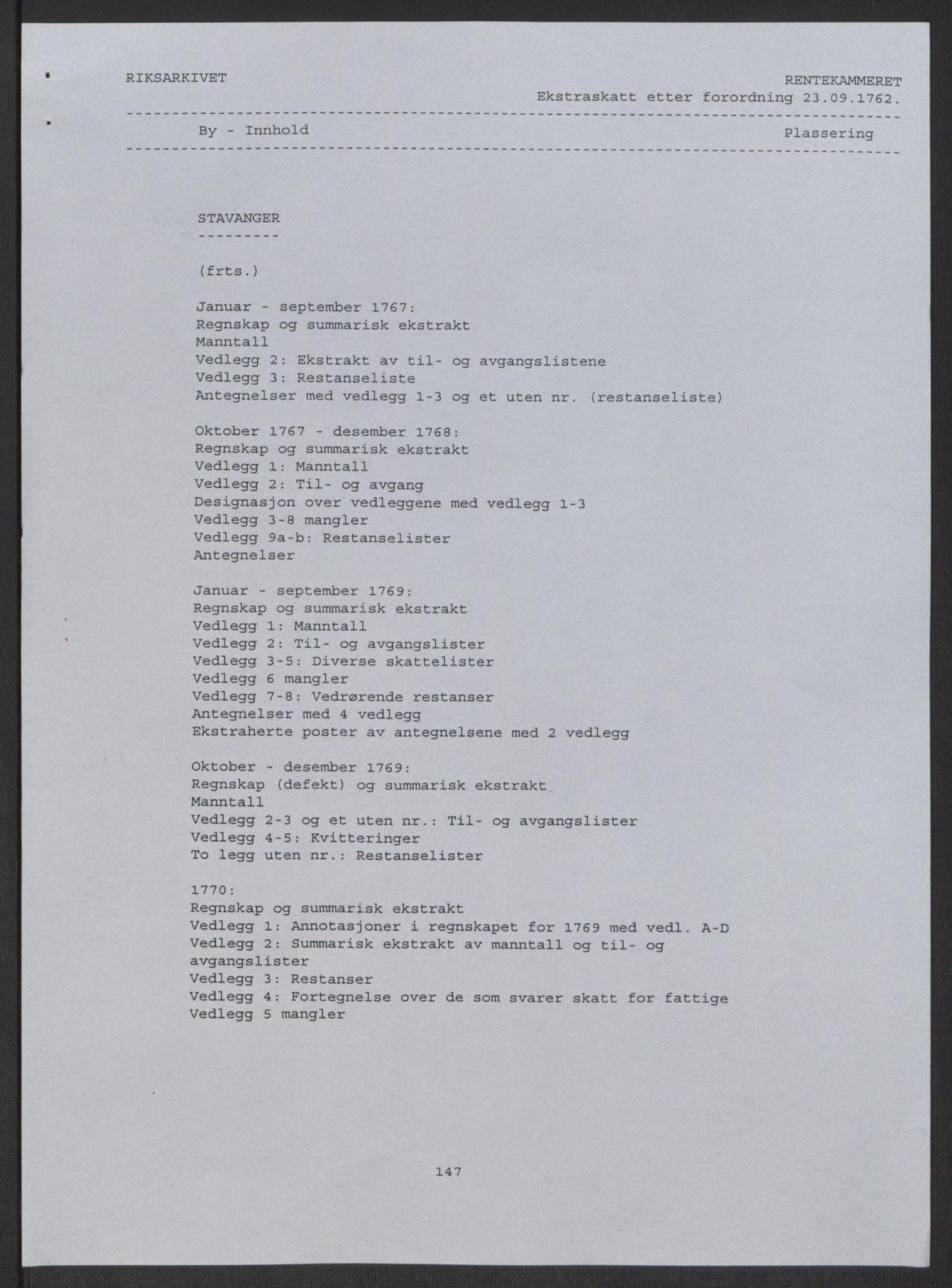 Rentekammeret inntil 1814, Reviderte regnskaper, Byregnskaper, AV/RA-EA-4066/R/Ro/L0305/0001: [O6] Kontribusjonsregnskap / Ekstraskatt, 1762-1768, p. 3