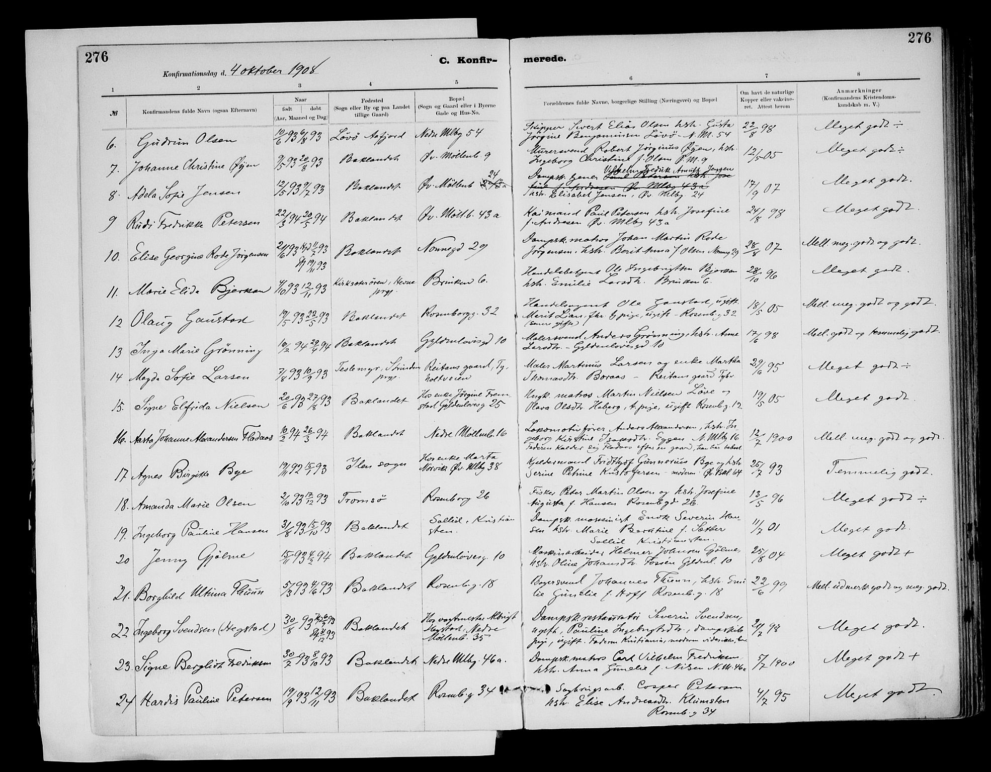 Ministerialprotokoller, klokkerbøker og fødselsregistre - Sør-Trøndelag, AV/SAT-A-1456/604/L0203: Parish register (official) no. 604A23, 1908-1916, p. 276