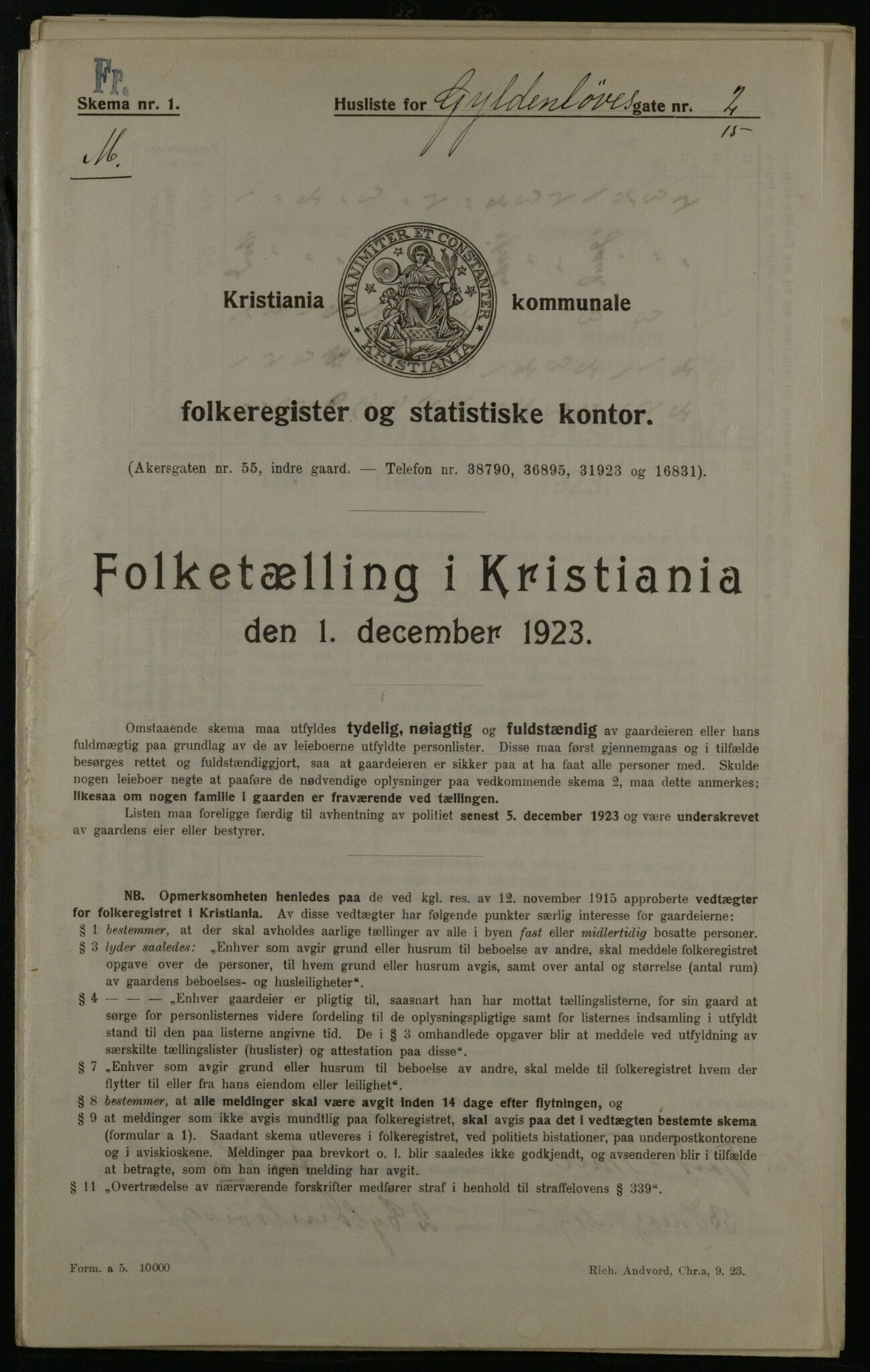 OBA, Municipal Census 1923 for Kristiania, 1923, p. 36319