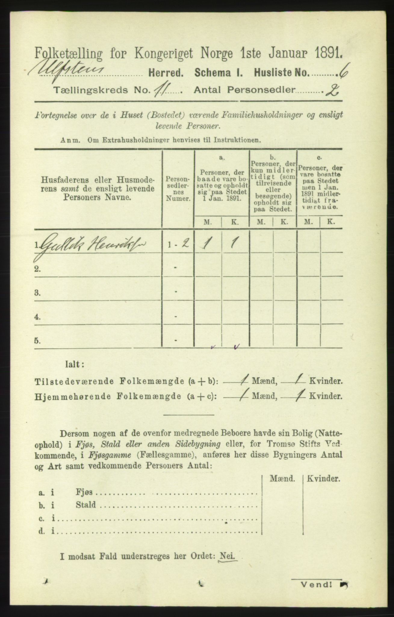 RA, 1891 census for 1516 Ulstein, 1891, p. 3399