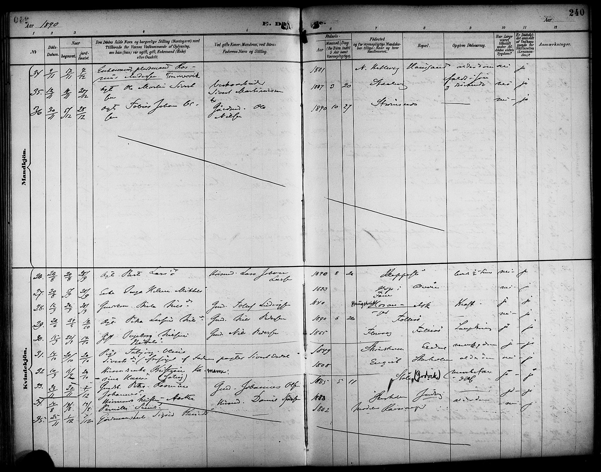 Askøy Sokneprestembete, AV/SAB-A-74101/H/Ha/Haa/Haab/L0002: Parish register (official) no. B 2, 1889-1902, p. 240