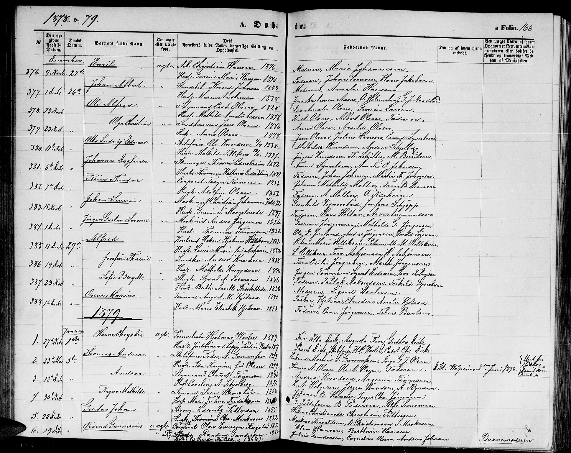 Kristiansand domprosti, SAK/1112-0006/F/Fb/L0013: Parish register (copy) no. B 13, 1871-1880, p. 166