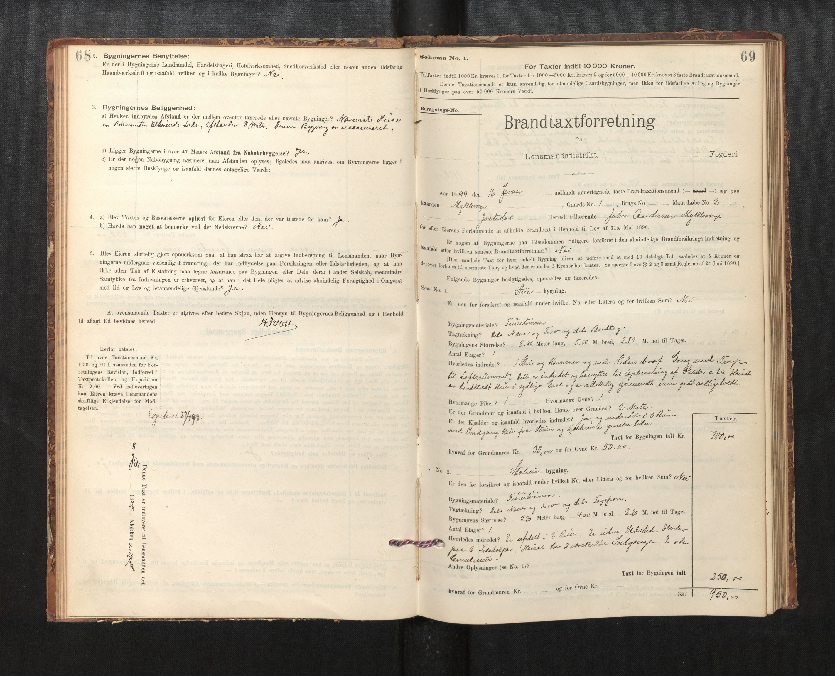 Lensmannen i Jostedal, SAB/A-28601/0012/L0003: Branntakstprotokoll, skjematakst, 1895-1906, p. 68-69