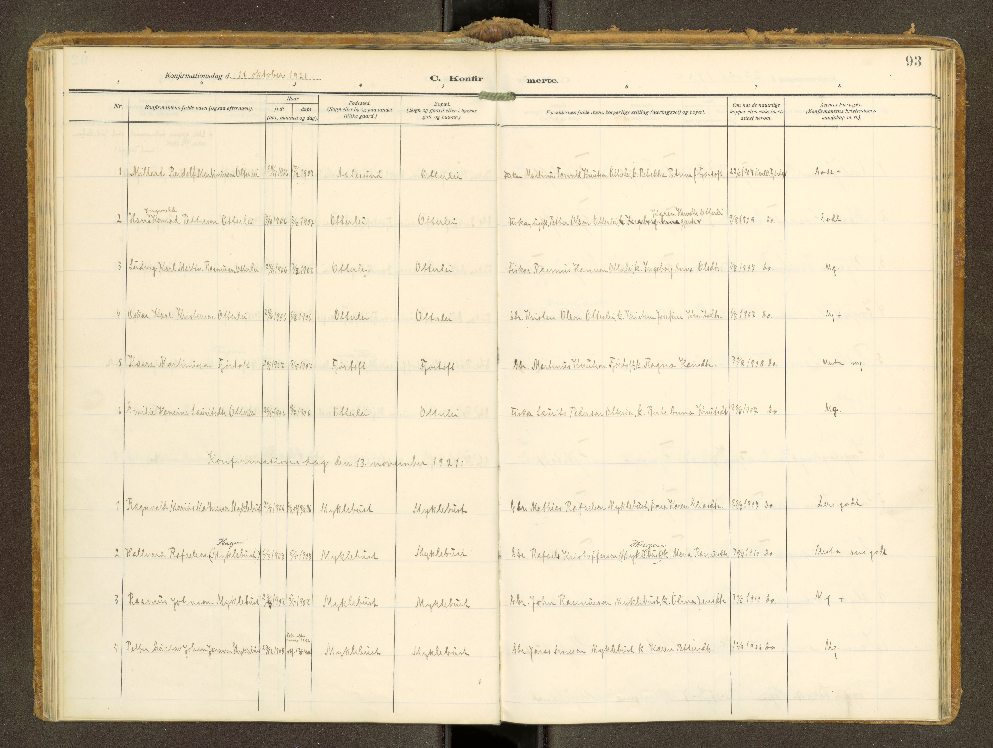 Ministerialprotokoller, klokkerbøker og fødselsregistre - Møre og Romsdal, AV/SAT-A-1454/538/L0528: Parish register (official) no. 538A--, 1911-1935, p. 93