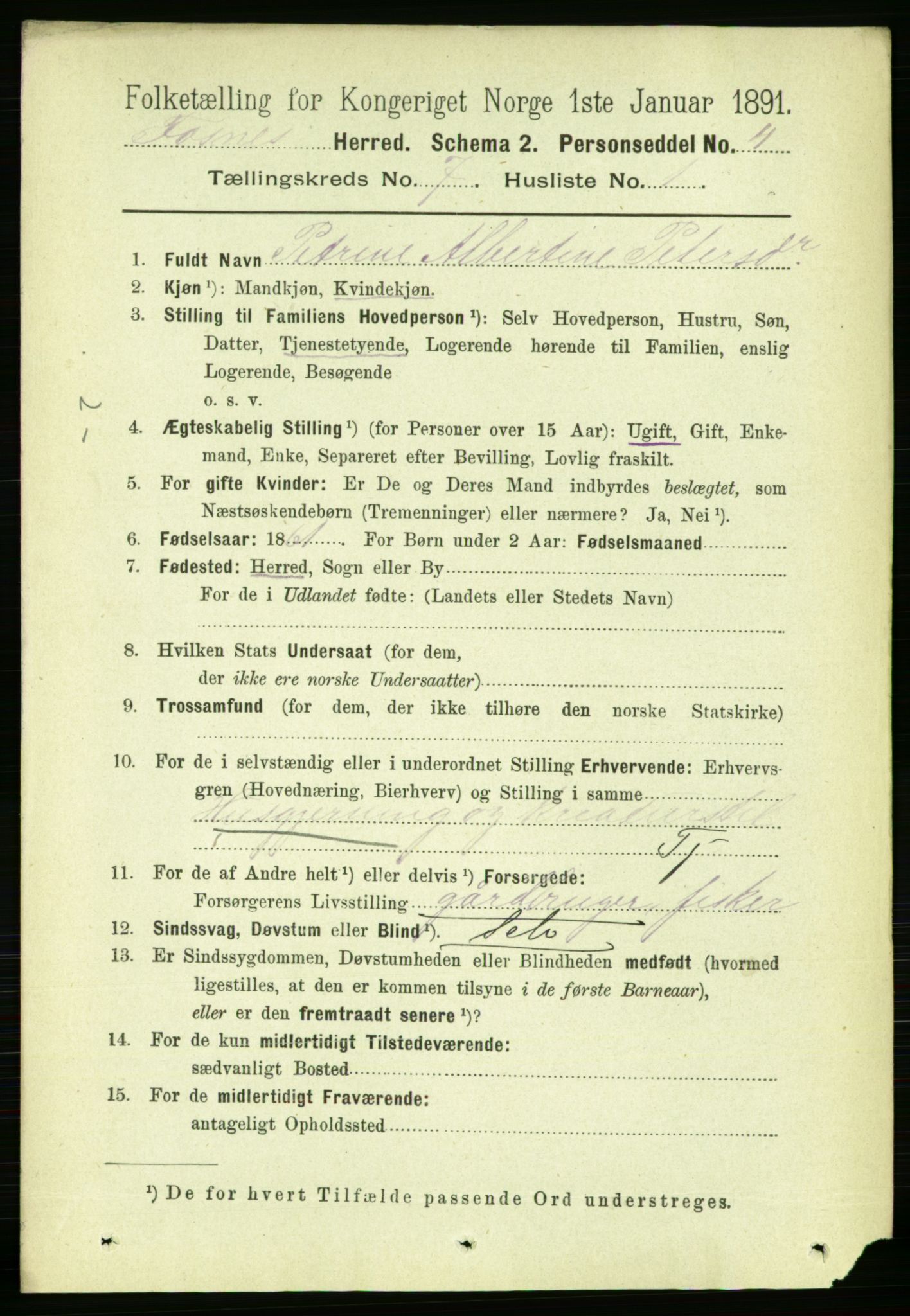 RA, 1891 census for 1748 Fosnes, 1891, p. 3108