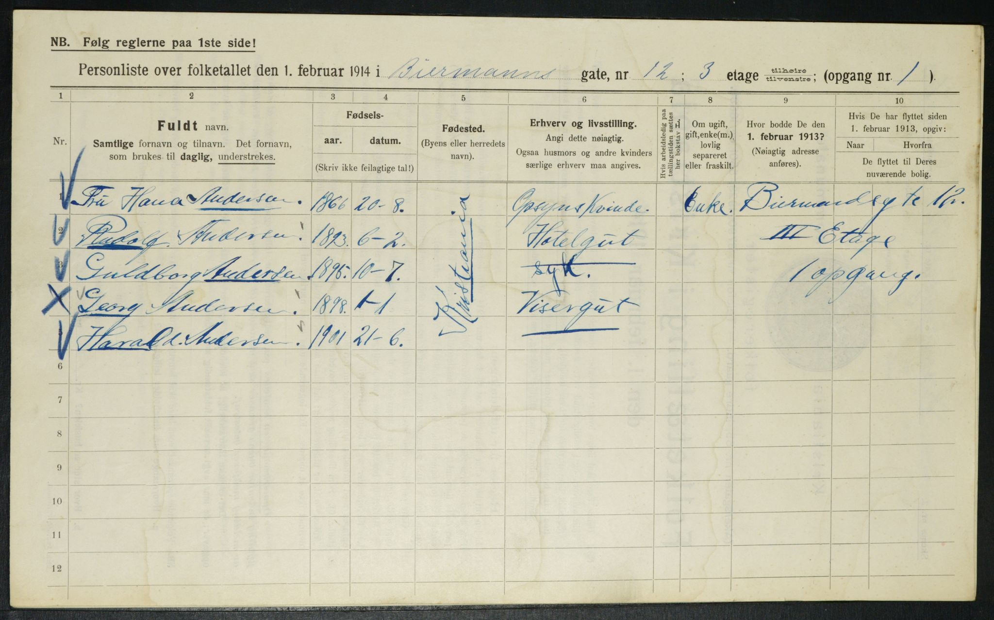OBA, Municipal Census 1914 for Kristiania, 1914, p. 4899