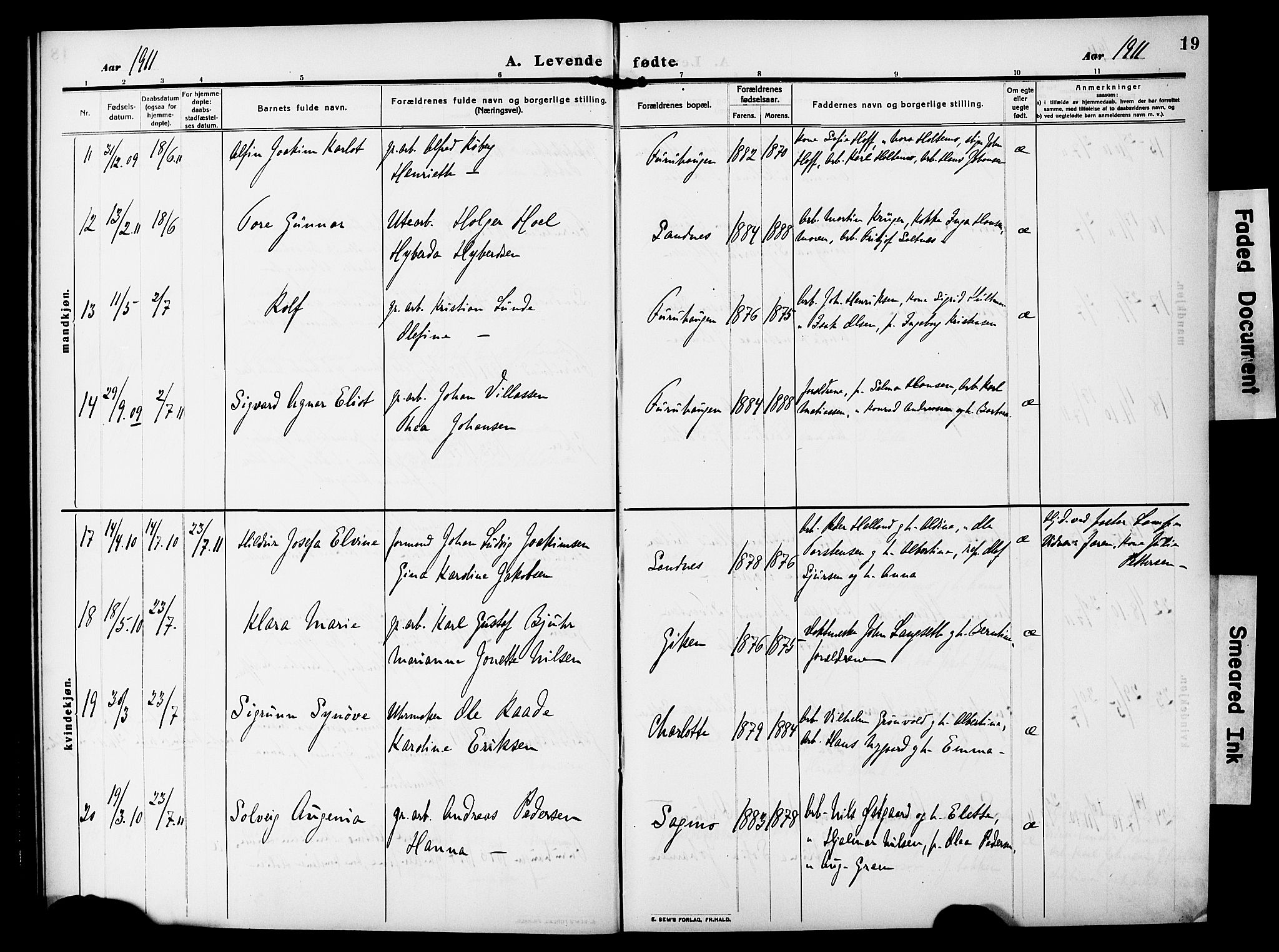 Ministerialprotokoller, klokkerbøker og fødselsregistre - Nordland, AV/SAT-A-1459/850/L0710: Parish register (official) no. 850A02, 1910-1920, p. 19