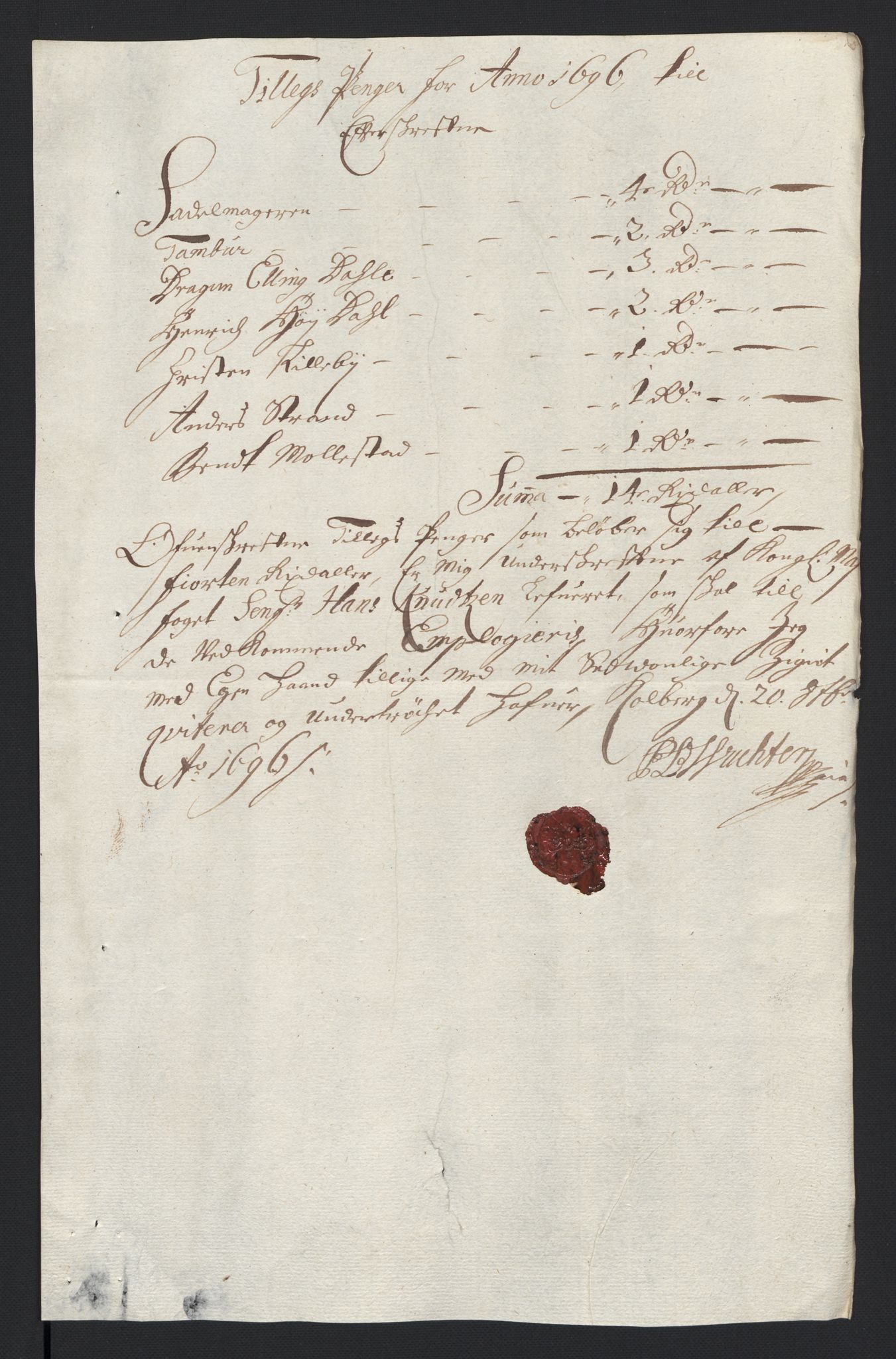 Rentekammeret inntil 1814, Reviderte regnskaper, Fogderegnskap, AV/RA-EA-4092/R04/L0124: Fogderegnskap Moss, Onsøy, Tune, Veme og Åbygge, 1696, p. 115