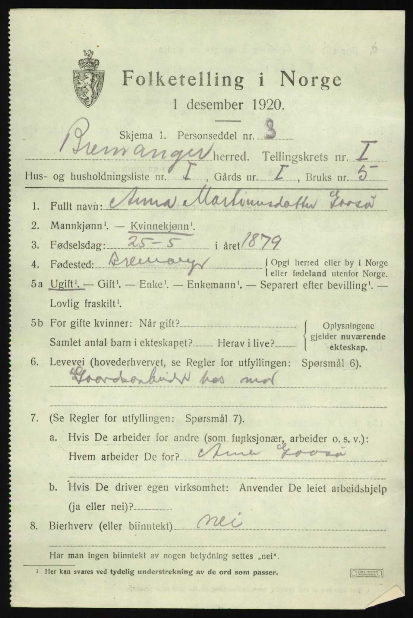 SAB, 1920 census for Bremanger, 1920, p. 984