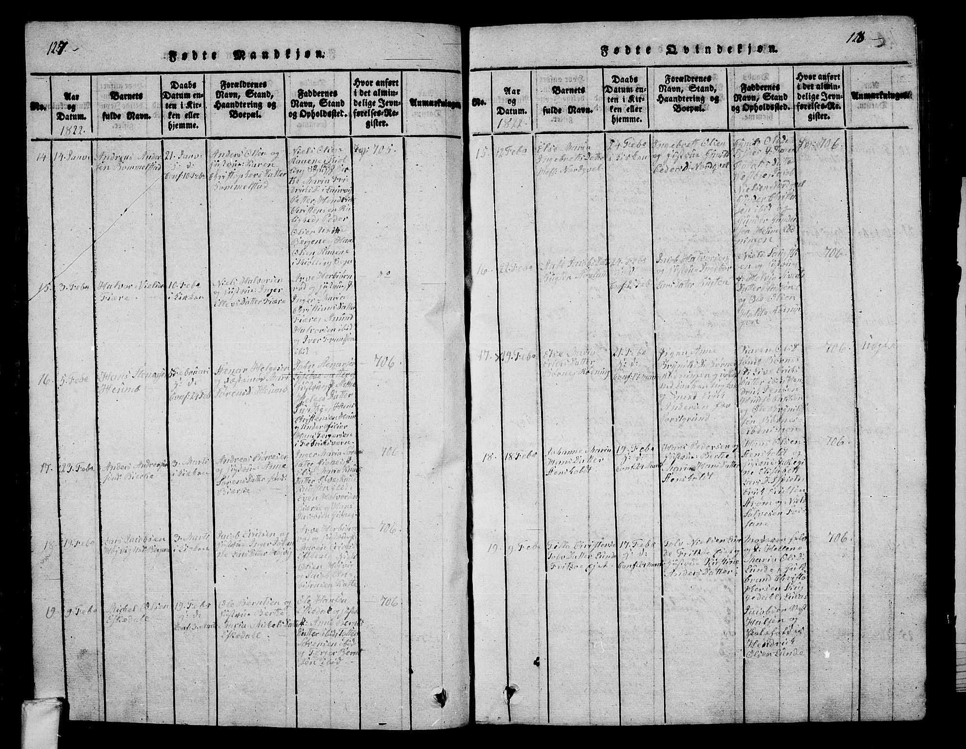 Hedrum kirkebøker, AV/SAKO-A-344/G/Ga/L0003: Parish register (copy) no. I 3, 1817-1835, p. 127-128