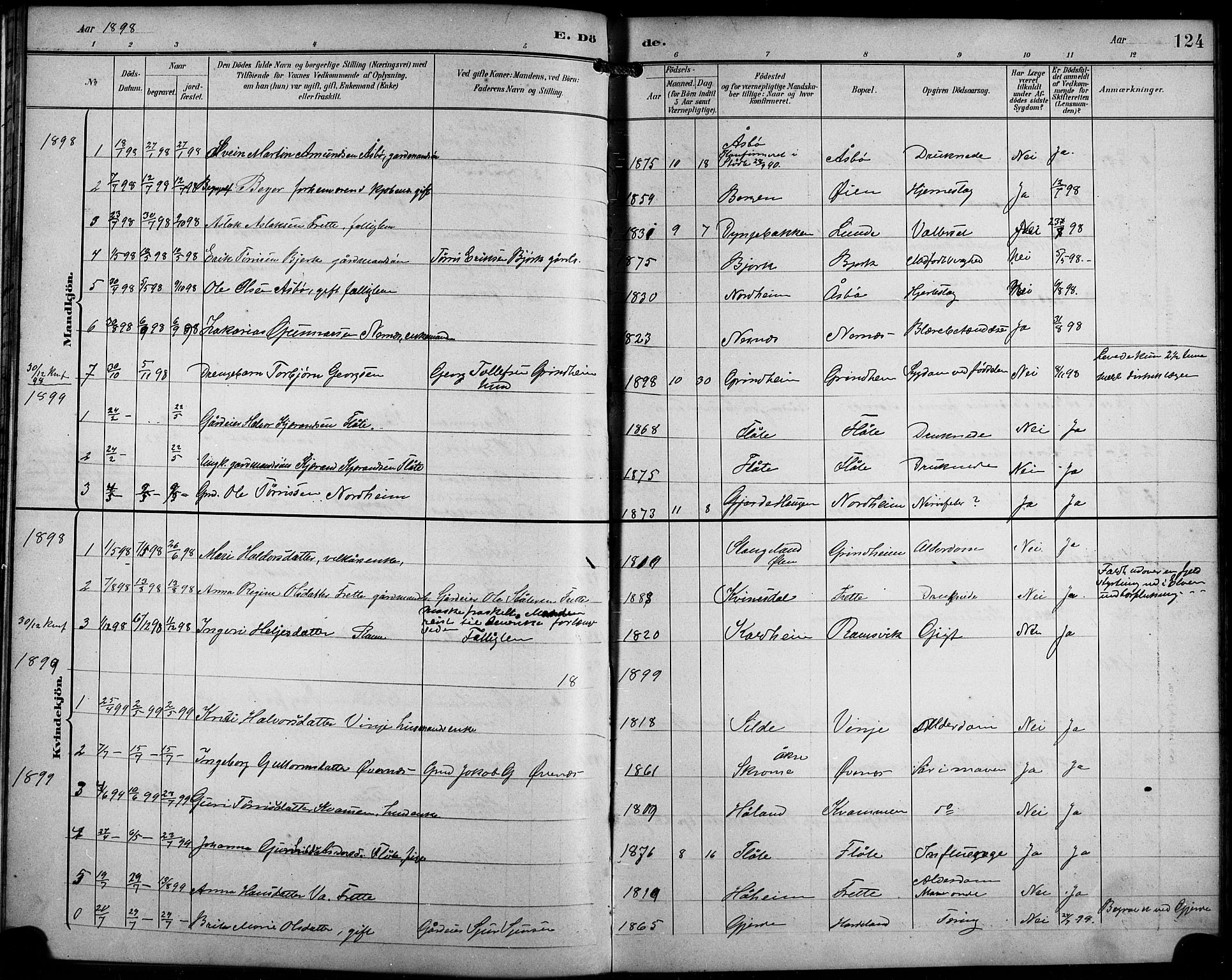 Etne sokneprestembete, AV/SAB-A-75001/H/Hab: Parish register (copy) no. C 5, 1896-1920, p. 124