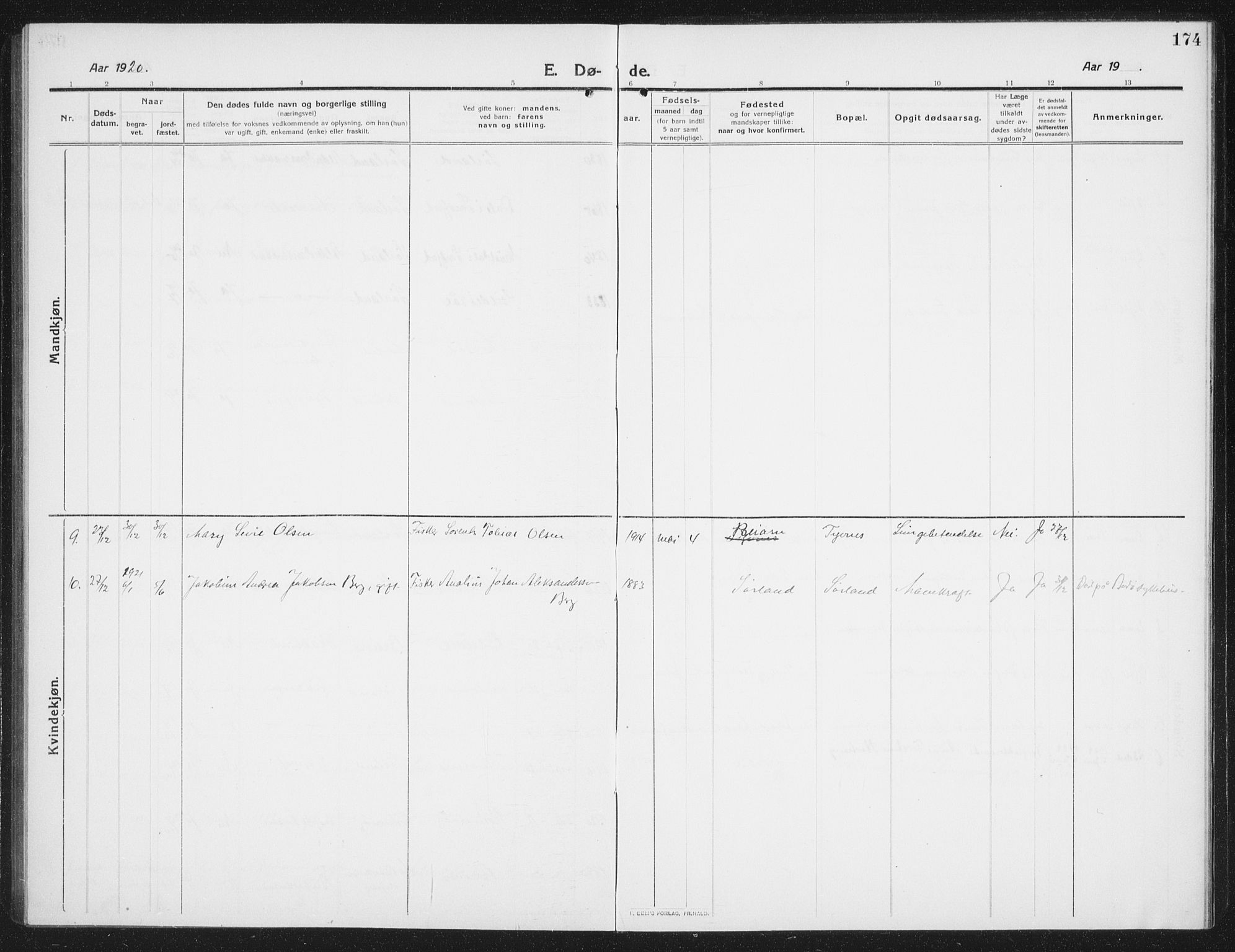 Ministerialprotokoller, klokkerbøker og fødselsregistre - Nordland, AV/SAT-A-1459/807/L0124: Parish register (copy) no. 807C02, 1910-1935, p. 174