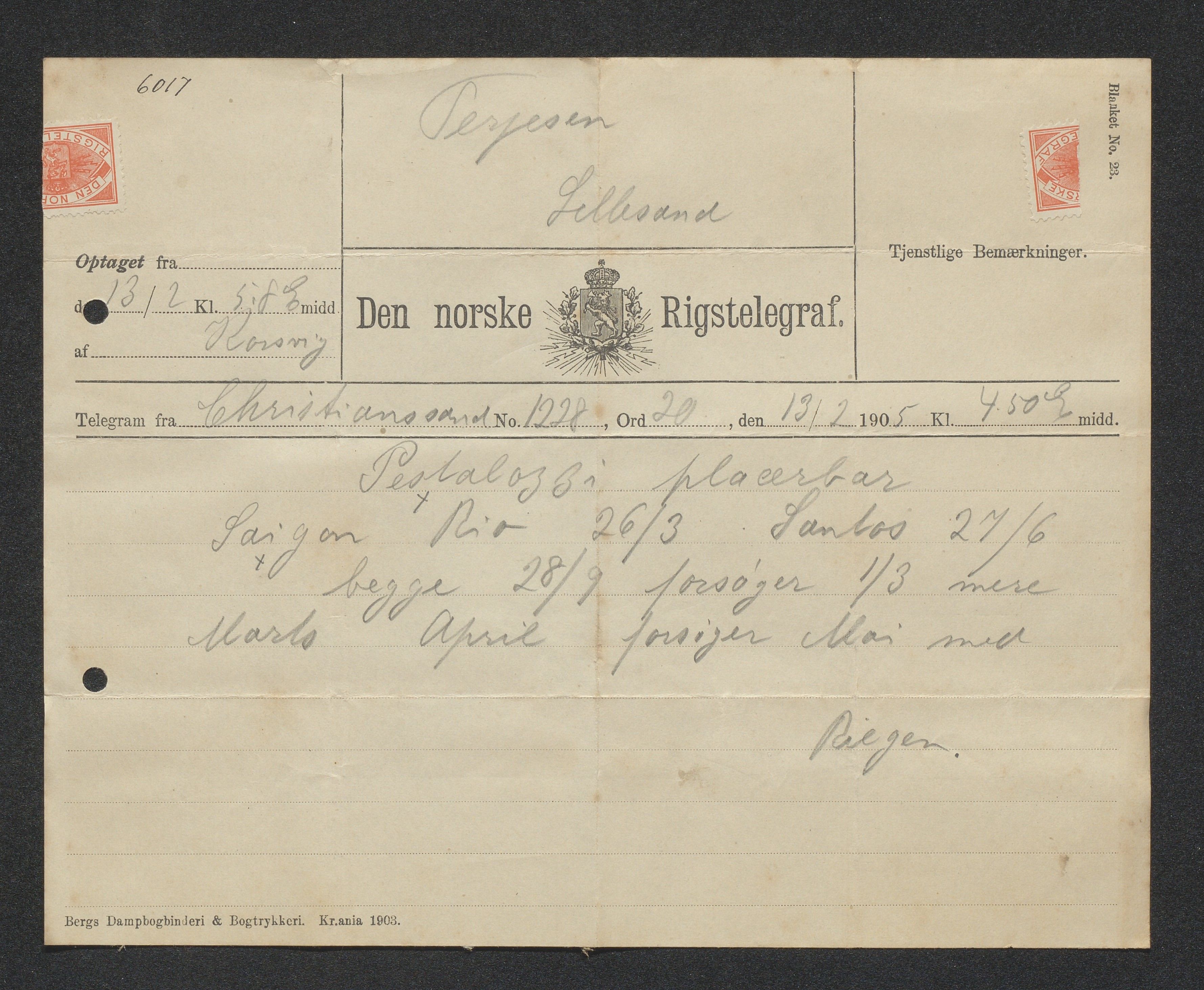 O. Terjesens rederi, AAKS/PA-2525/E/E01/L0013: Korrespondanse, 1904-1905
