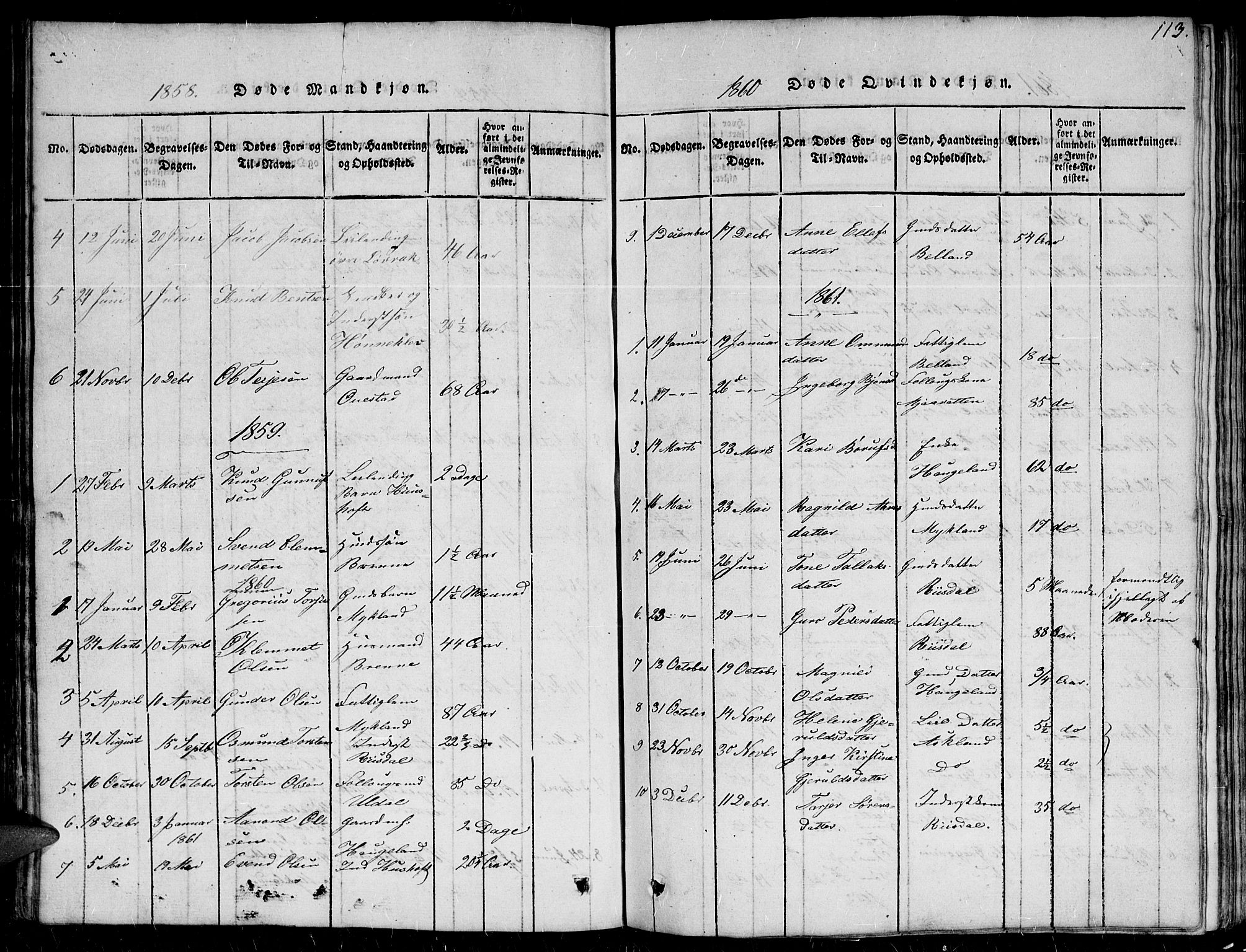 Herefoss sokneprestkontor, SAK/1111-0019/F/Fb/Fbc/L0001: Parish register (copy) no. B 1, 1816-1866, p. 113