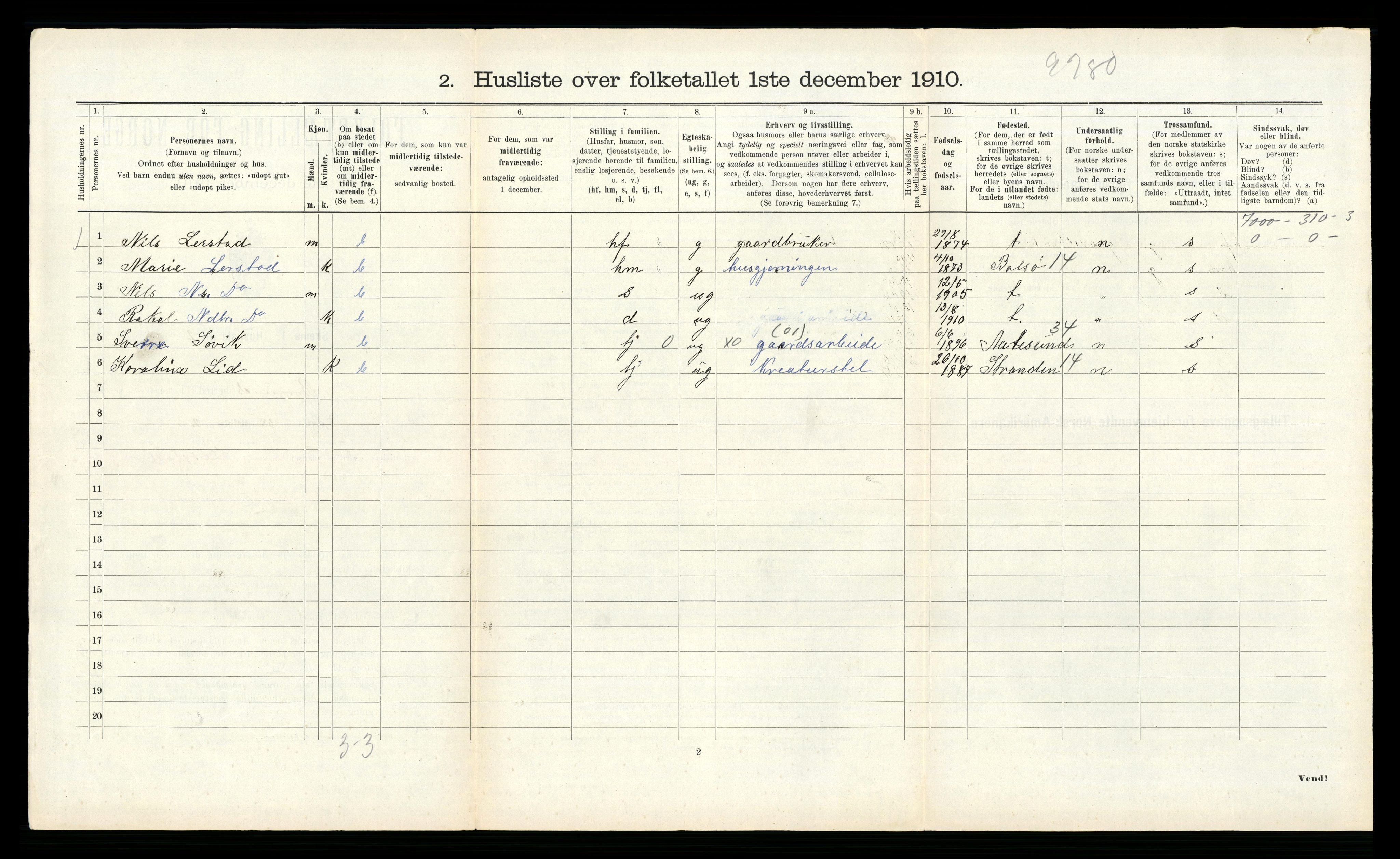 RA, 1910 census for Borgund, 1910, p. 556