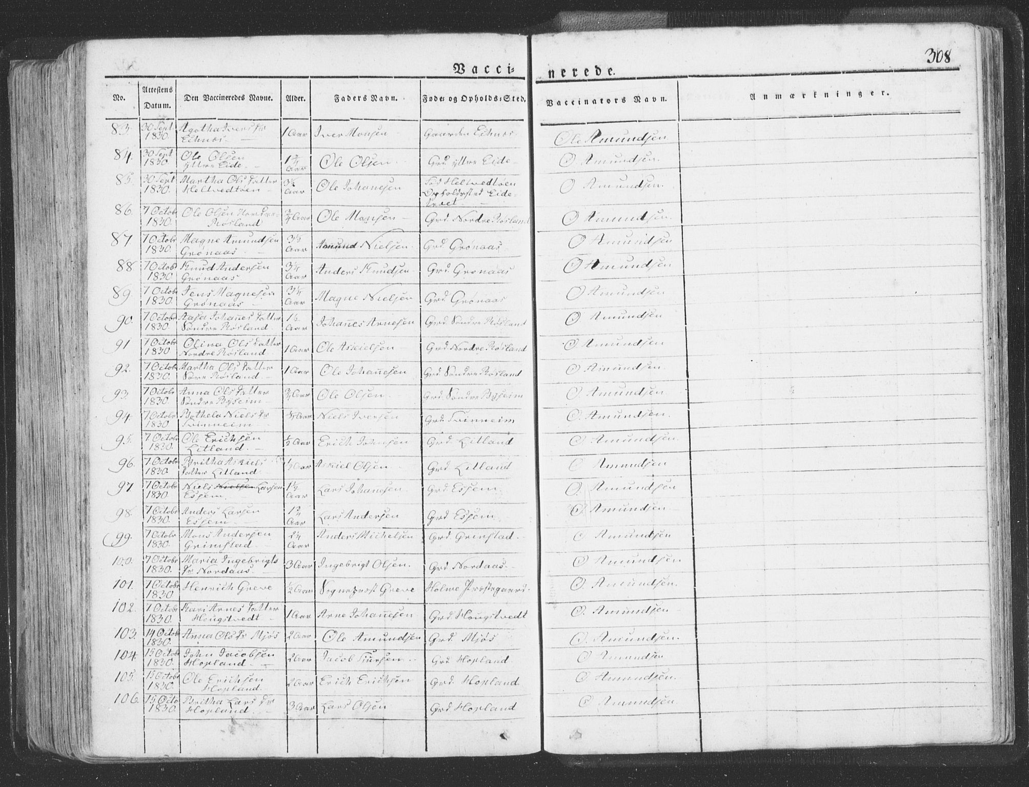 Hosanger sokneprestembete, AV/SAB-A-75801/H/Haa: Parish register (official) no. A 6, 1824-1835, p. 308